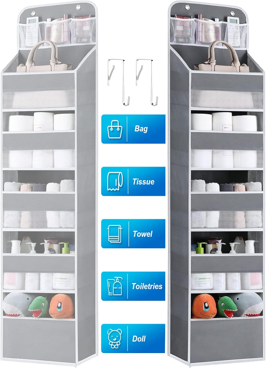 Over the Door Organizer Storage - 6 Shelf Hanging Storage Door Organizer with 8 Large Capacity Pockets, Anti Tilt Behind Door Organizer for Pantry,Nursery,Bathroom,Bedroom,Kitchen,Dorm,Camper,1 Pack