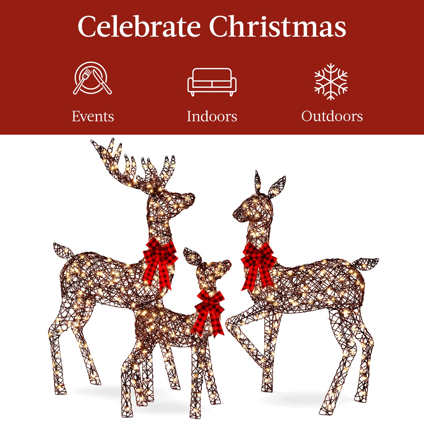 Best Choice Products 3-Piece Lighted Christmas Deer Set Outdoor Yard Decoration w/ 360 LED Lights, Stakes