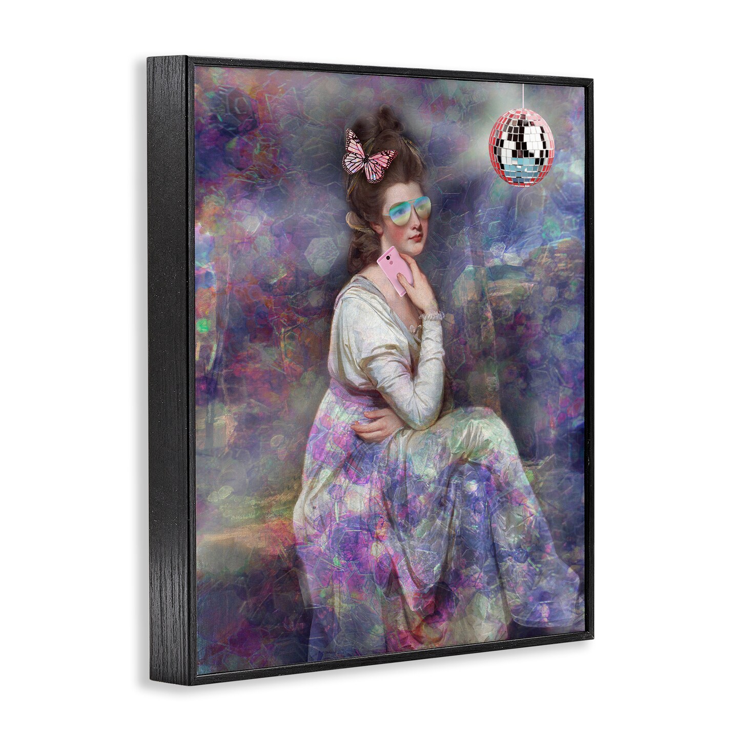 Stupell Industries Timeless Woman with Disco Ball Framed Giclee Wall Art Design by George Romney