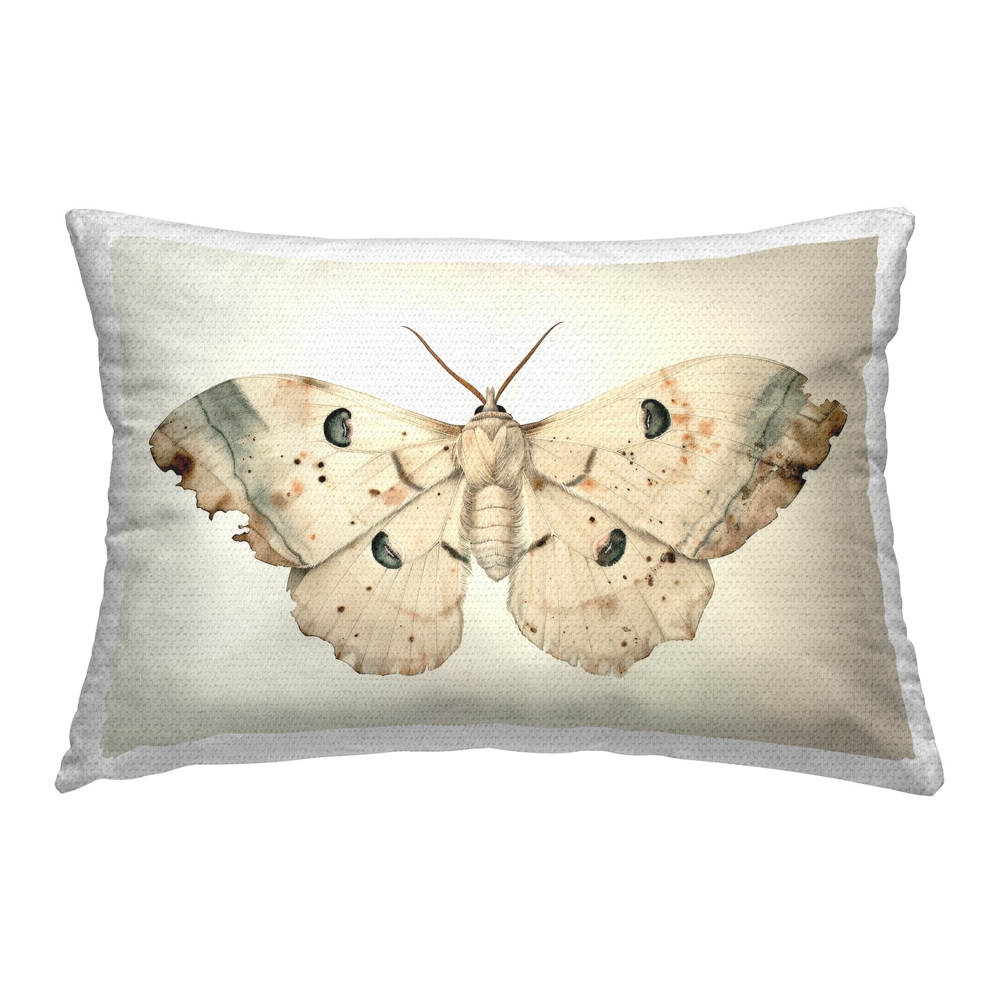 Vintage Beige Moth Outdoor Printed Pillow Design by Petal Prints Design, 14 x 7 x 20