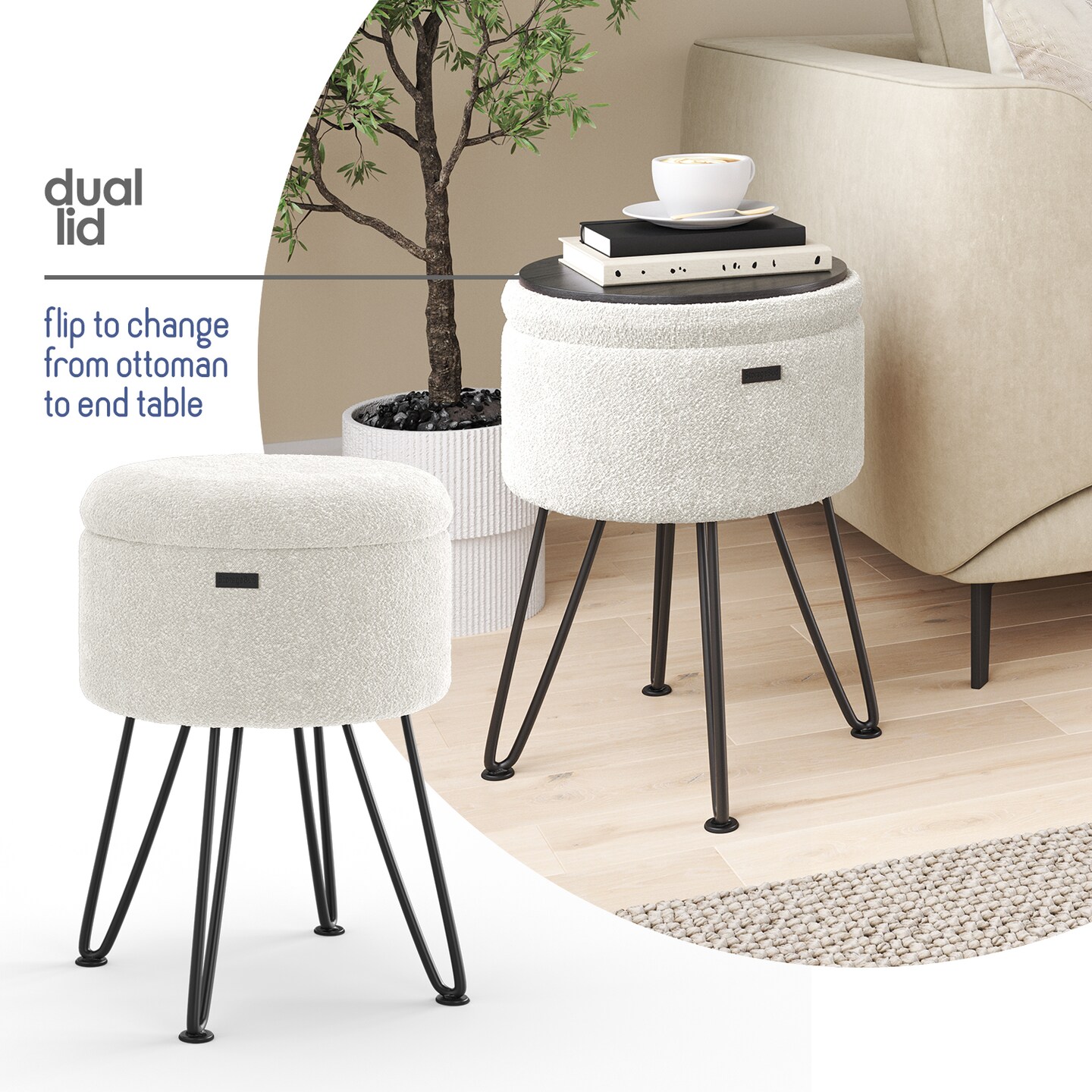 StorageBud Round Ottoman with Storage