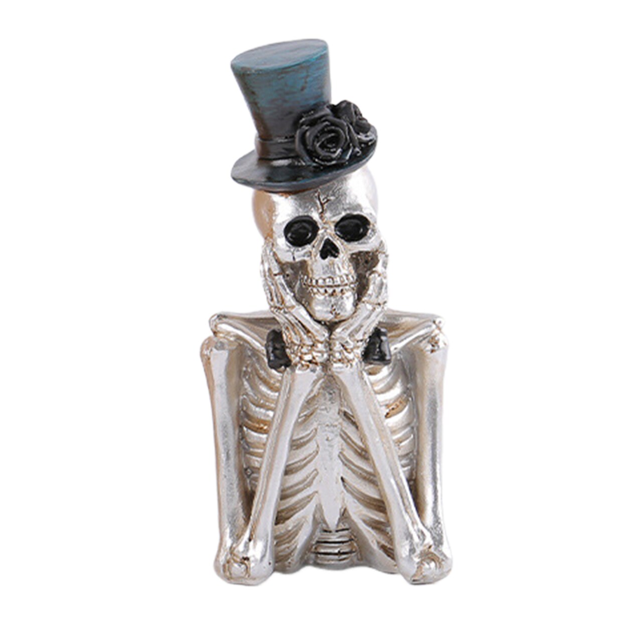 Halloween Skeleton Ornaments Posable Cartoon Skull Statue Mini Resin Skeleton With Flower Guitar Figurines For Home