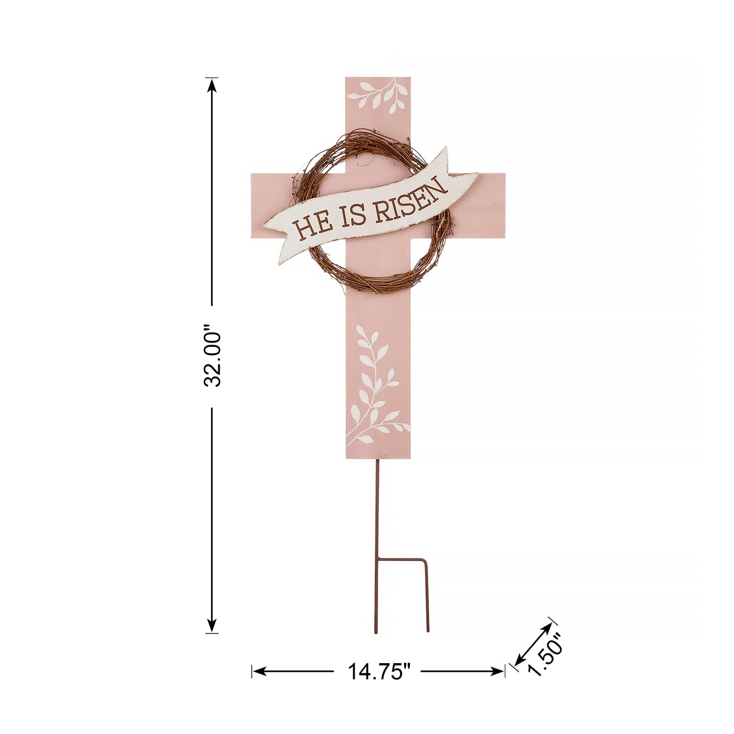 32&#x22;H Easter Wooden/Metal Cross Yard Stake or Wall Decor