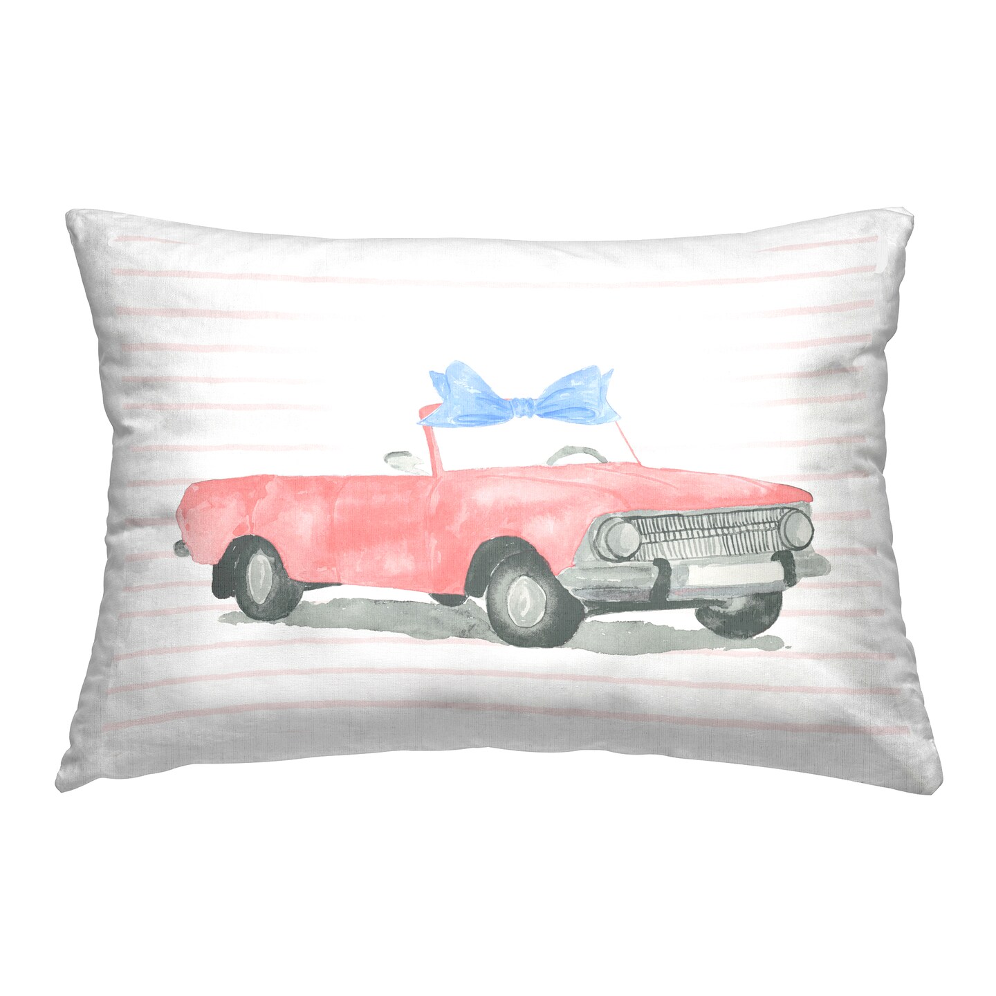 Blue Bow on Antique Car Decorative Printed Throw Pillow Design by Lucille Price, 14 x 7 x 20