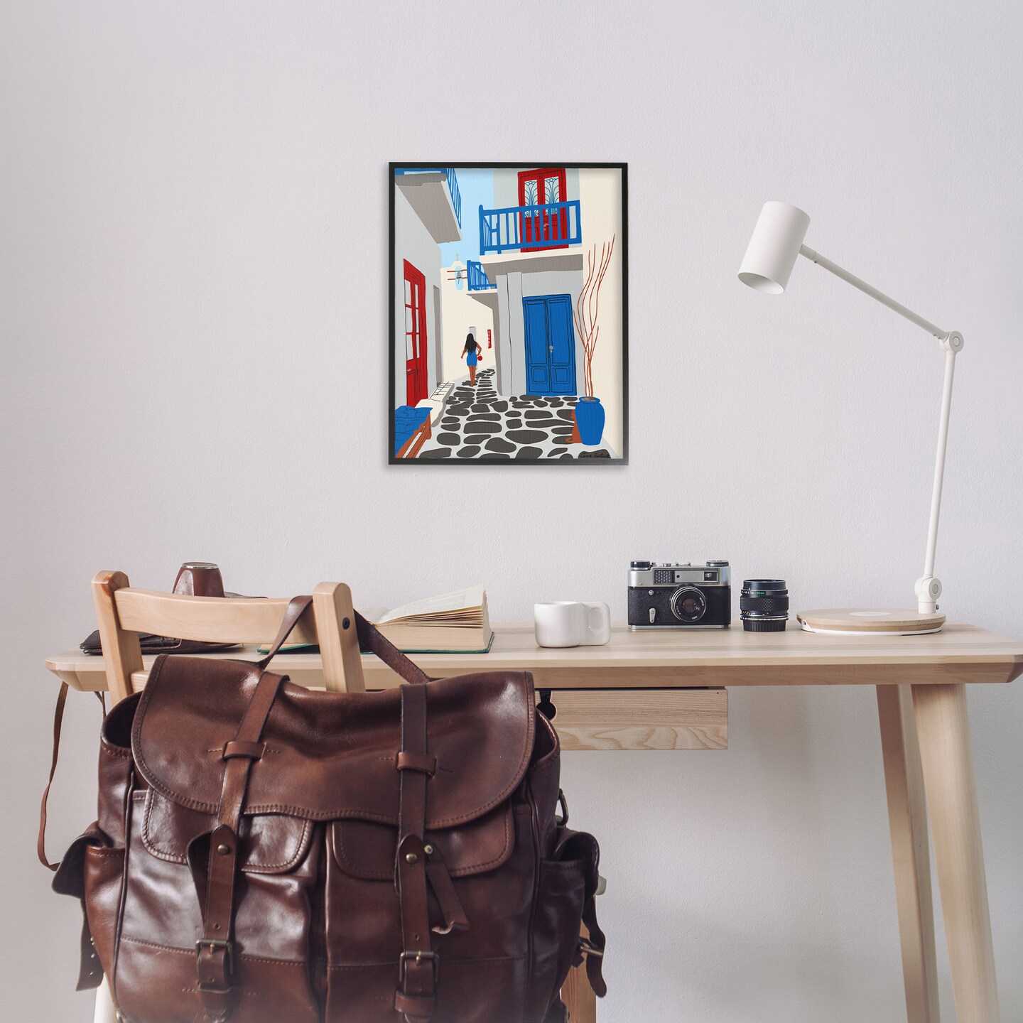 Stupell Industries Mykonos City Alley Framed Giclee Wall Art Design by Carrie Cantwell