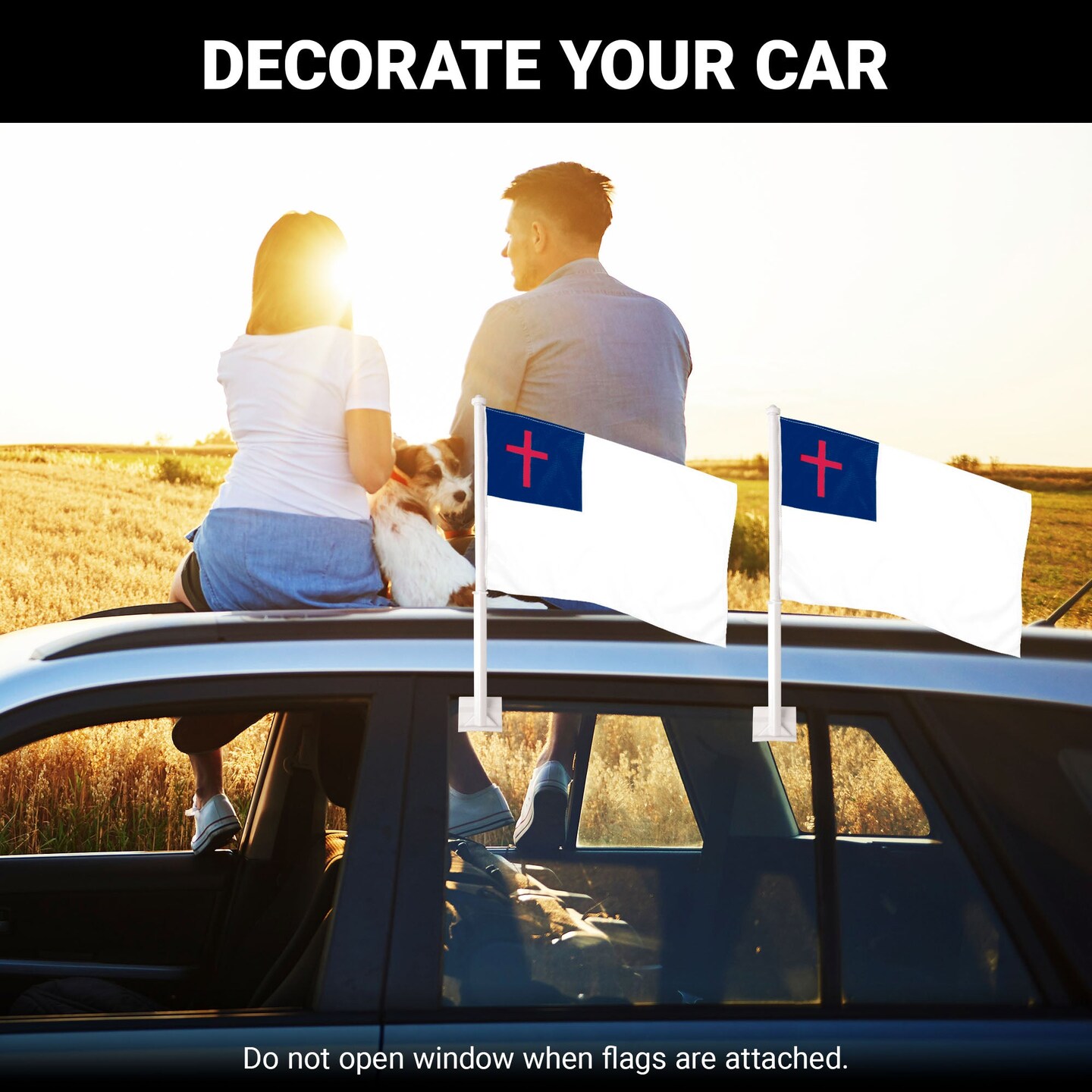 G128 2 Pack: Christian Car Flag | 11x17 In | Double LiteWeave Pro Series Double Sided Printed 150D Polyester | Flagpole Included | Perfect for Festival Celebrations, Parades