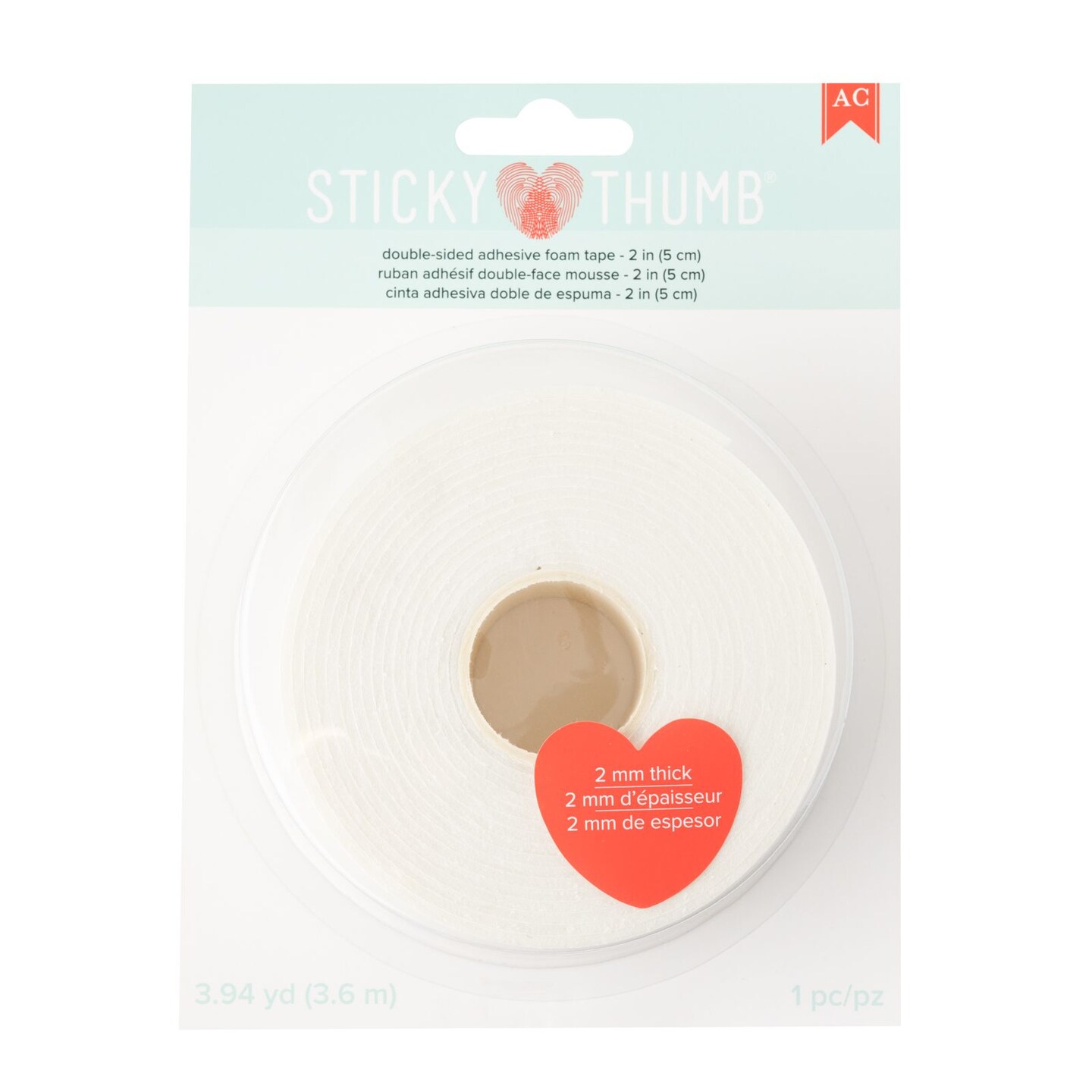 Sticky Thumb Double-Sided Foam Tape 3.94 Yards-White, 2"X2mm - 1 Roll 60000303 By American Crafts