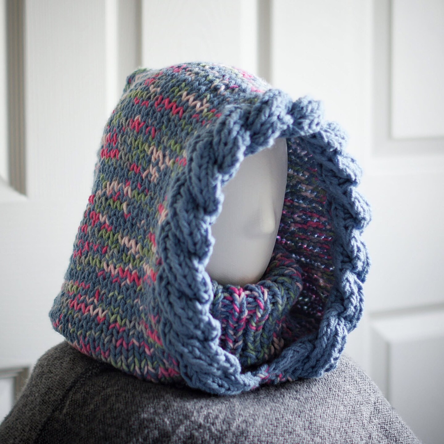 Speckled Blue Knit Balaclava Hood – Winter Ski Gear with  display picture 1