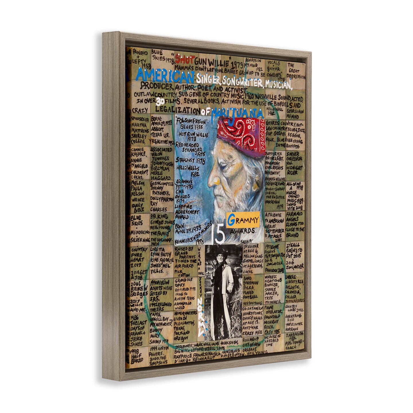 Stupell Industries Willie Nelson Collage Framed Floater Canvas Wall Art Design by Sabin