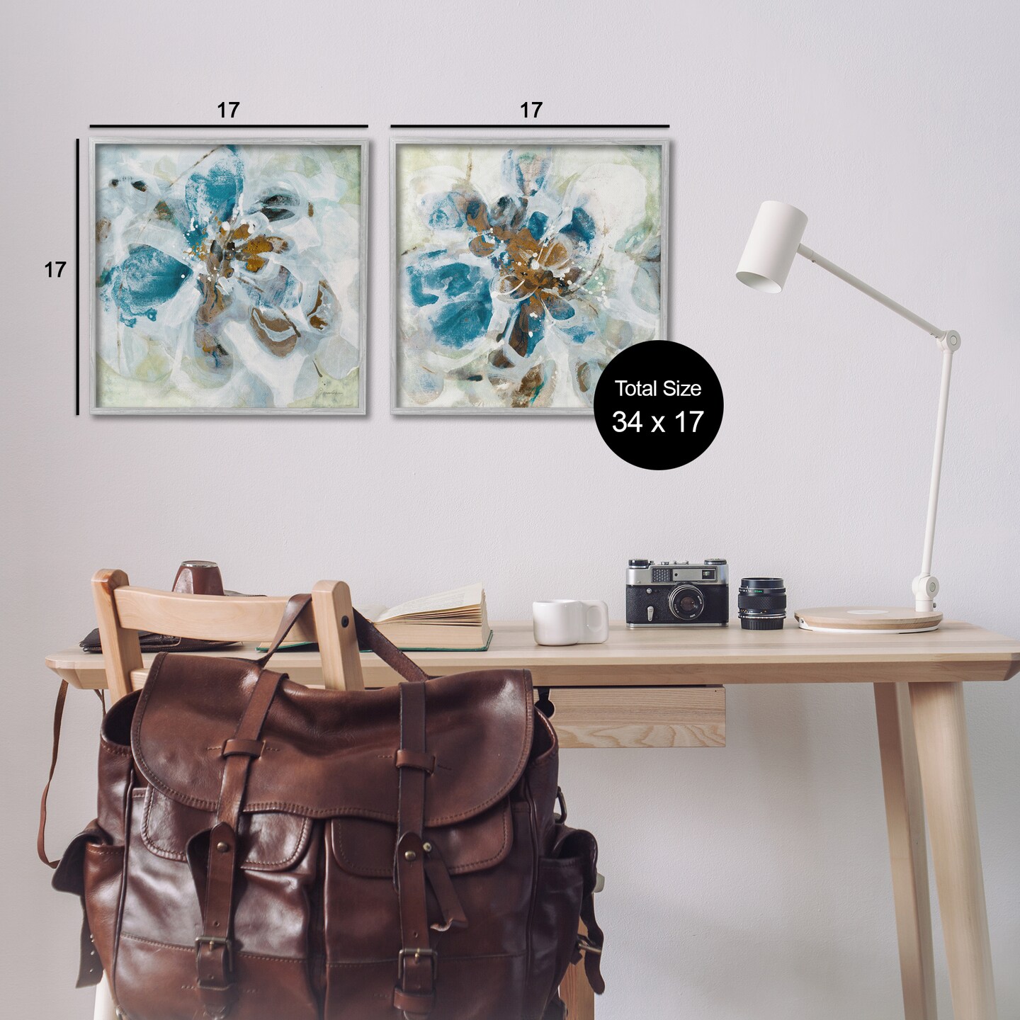 Stupell Industries Teal Abstract Flower Petals 2 pc Framed Giclee Wall Art Set Design by Liz Jardine