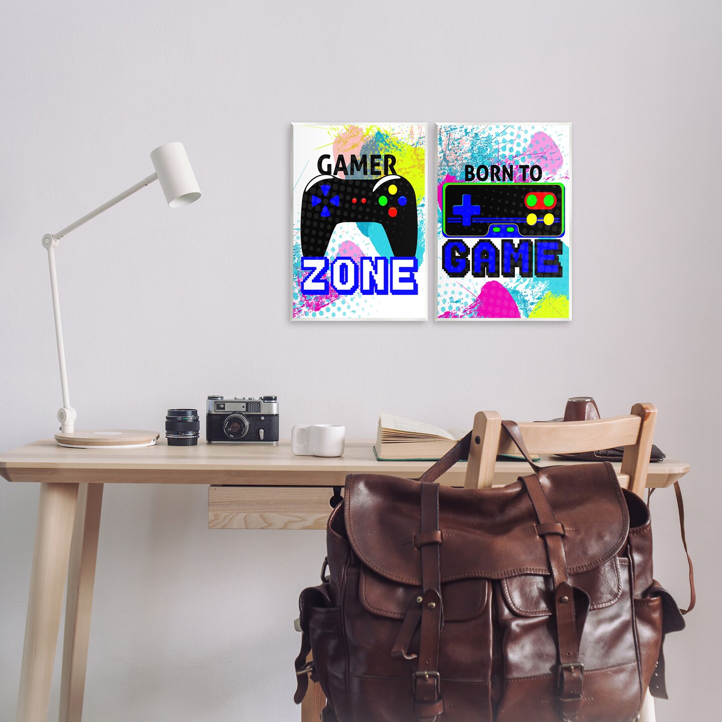 Stupell Industries Gamer Zone Splash Remote  2 pc Wall Plaque Art Set Design by Kim Allen