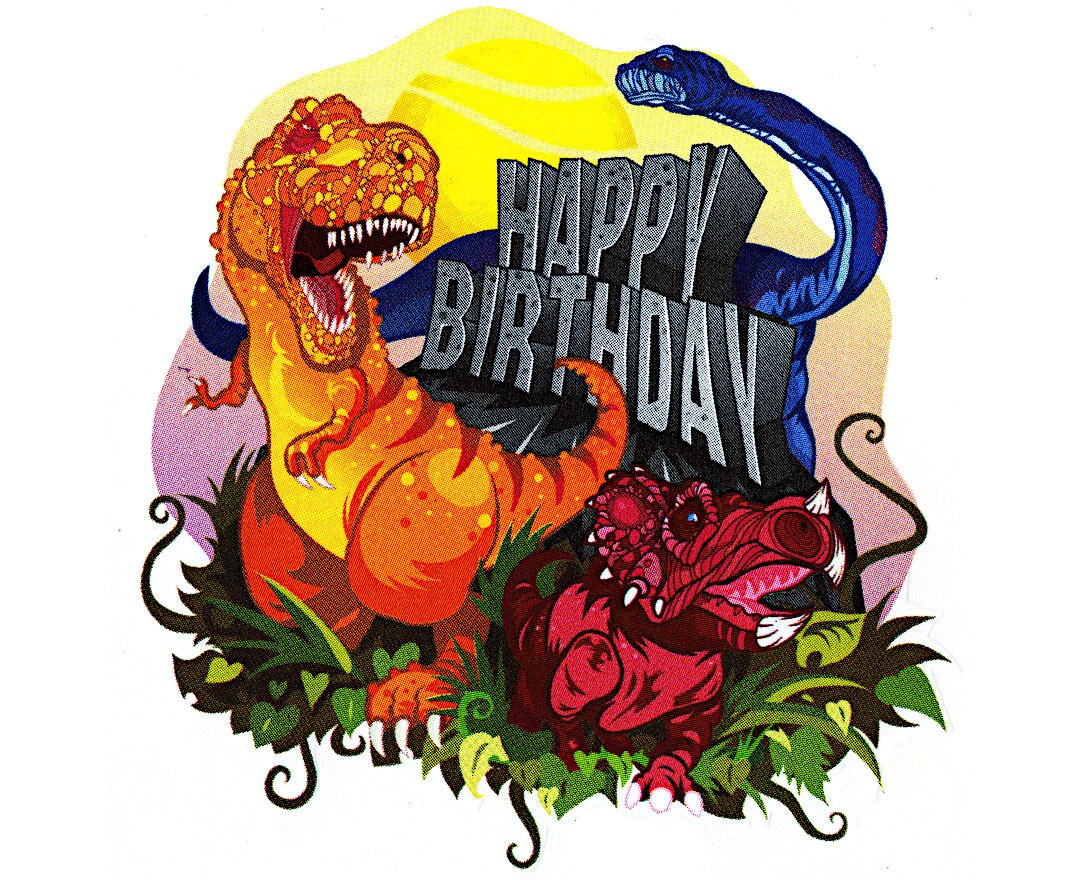 Dinosaurs Fantasy Happy Birthday Party Edible Topper Personalized