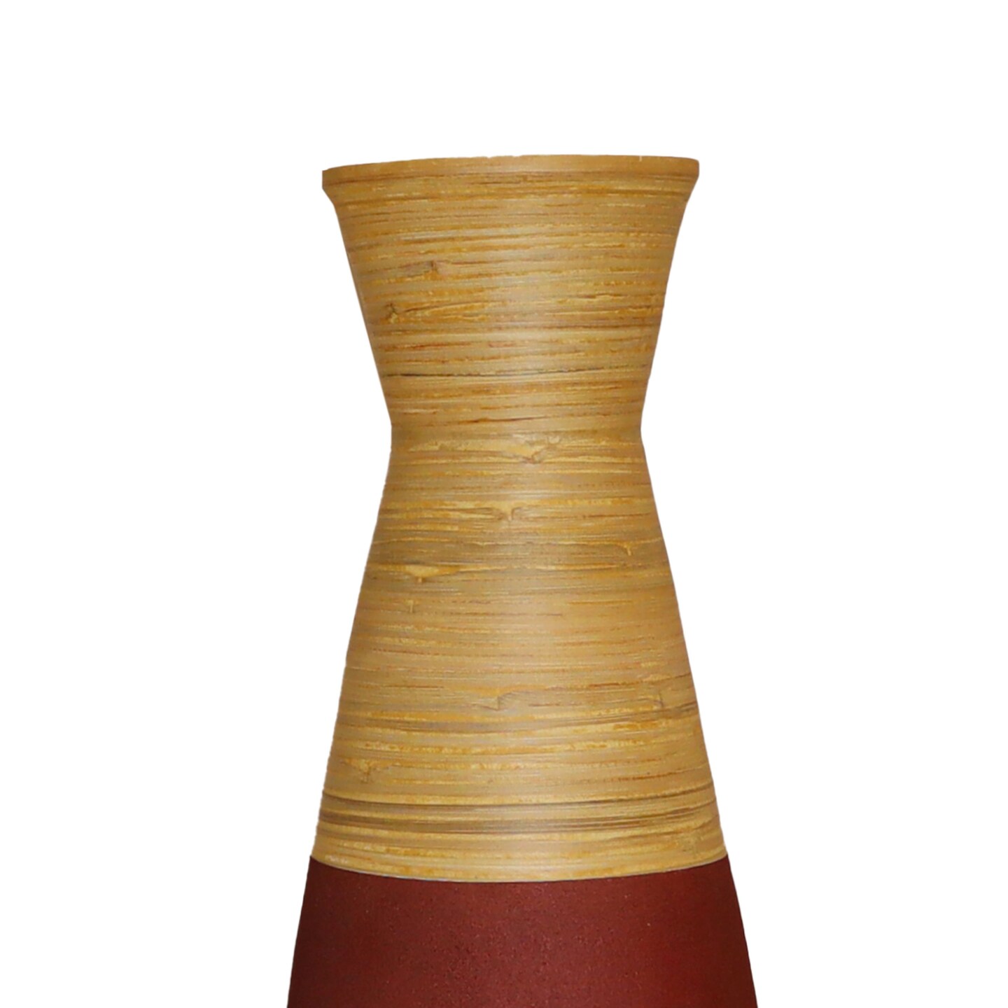 31.5 inch Tall Handcrafted Bamboo Floor Vase, Burgundy and Natural Finish, Decorative Accent, Large Floor Vase, Sustainable Bamboo, Living Room, Dining Room, Entryway Decor, Unique Home Accent