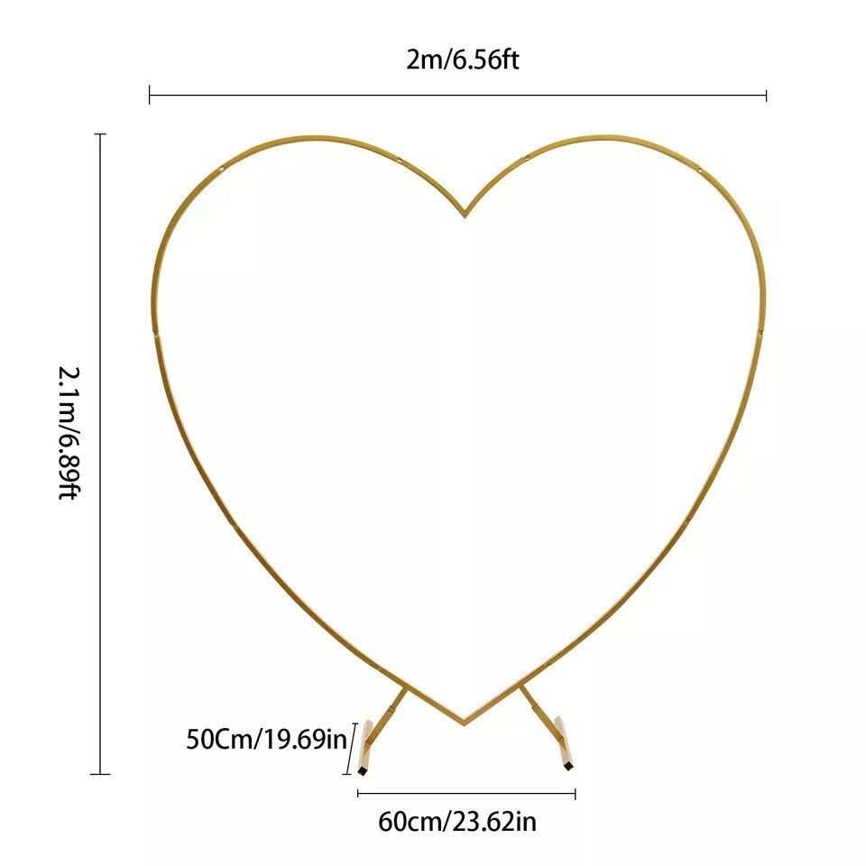 Heart Shaped Gold Metal Balloon Arch Stand Frame For Wedding Decor Display Kit