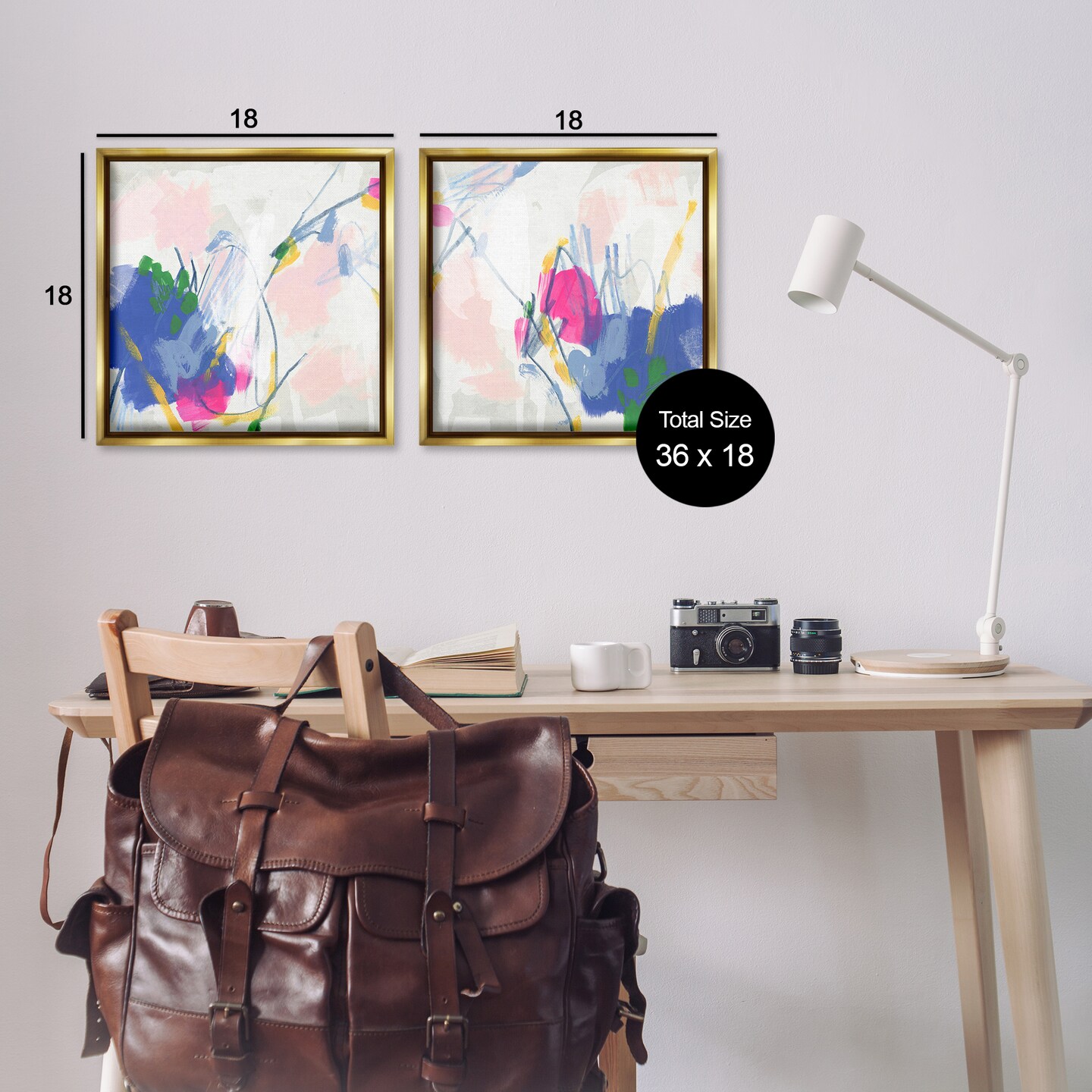 Stupell Industries Pink Blue Pop Abstract 2 pc Framed Floater Canvas Wall Art Set Design by June Erica Vess