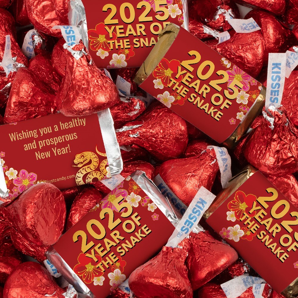 131 Pcs Chinese New Year Candy Party Favors Hershey&#x27;s Miniatures and Red Kisses Chocolate by Just Candy (1.65 lbs)