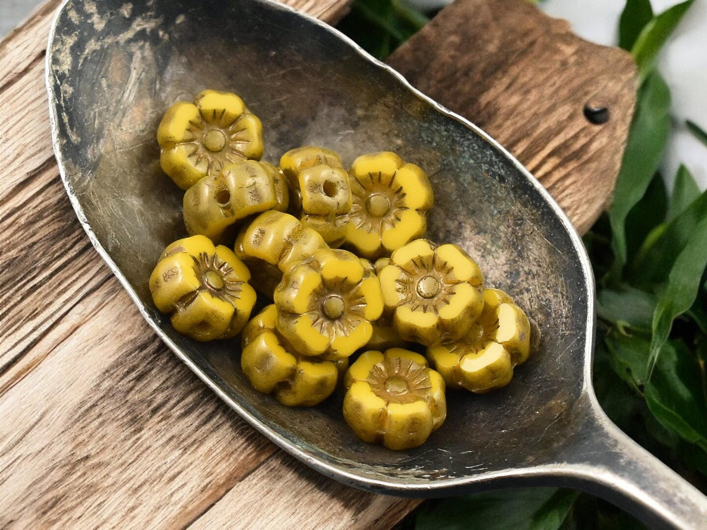 *12* 7mm Bronze Washed Opaque Marigold Hawaiian Flower Beads