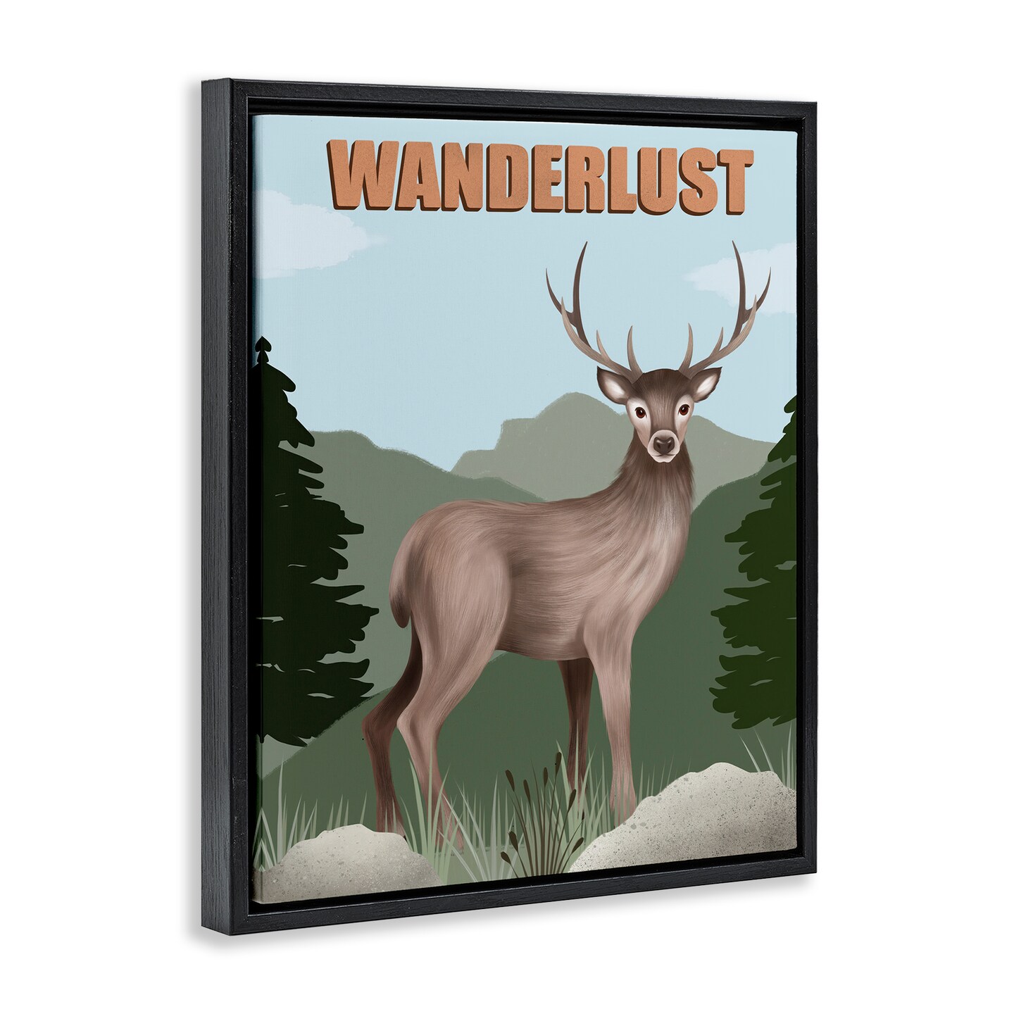 Stupell Industries Wanderlust Nature &#x26; Deer Framed Floater Canvas Wall Art Design by Jo Taylor