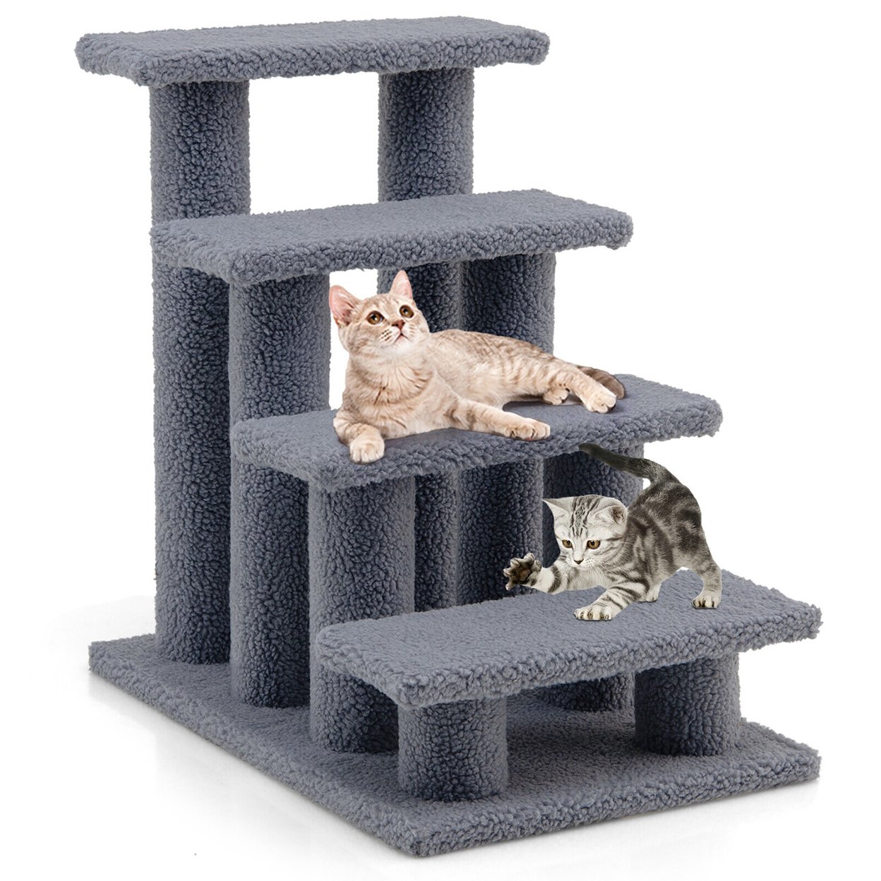 24 4-Step Pet Stairs Carpeted Ladder Ramp 8 Scratching Post Cat Tree Climber
