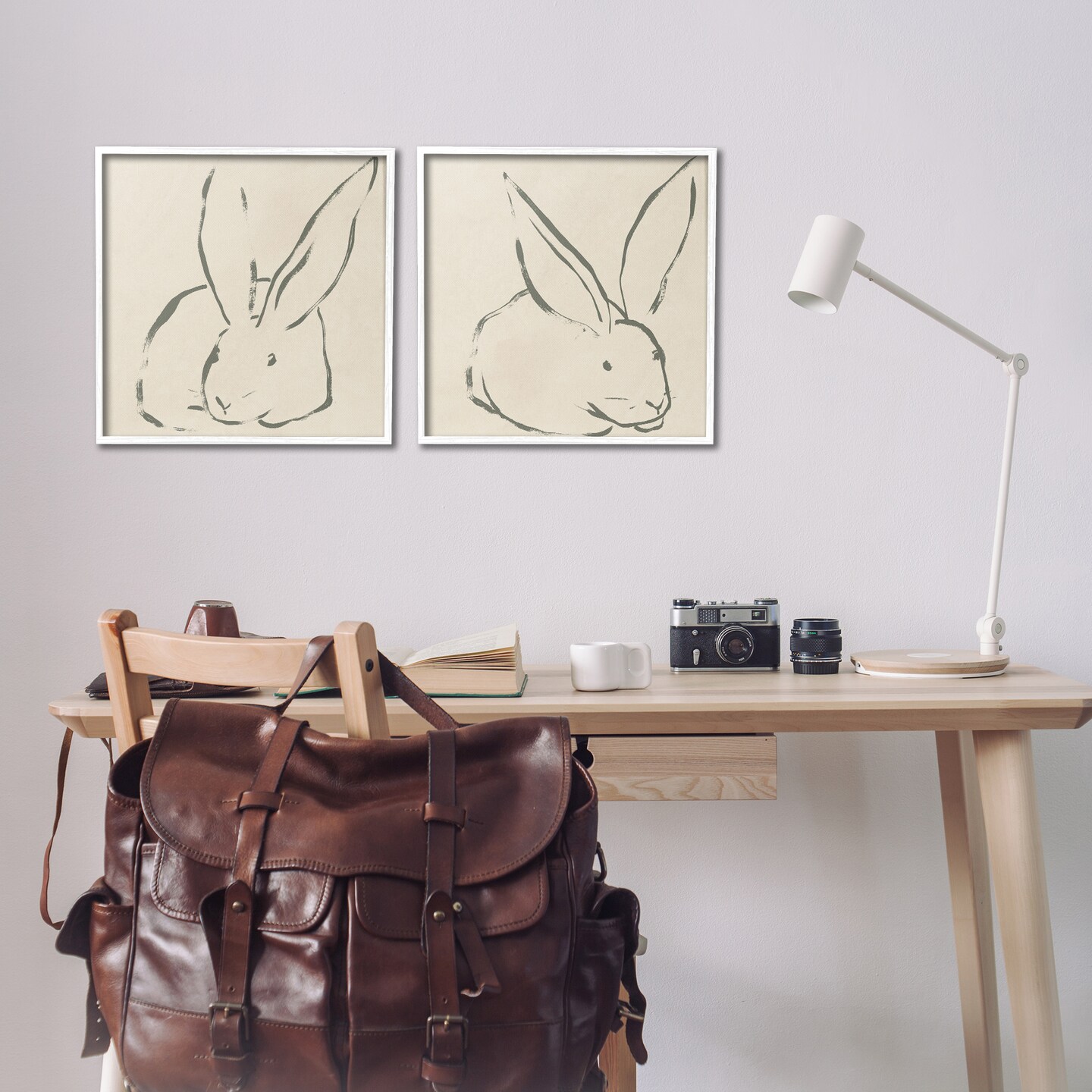 Stupell Industries Minimalist Resting Rabbit Line Drawing 2 pc Framed Giclee Wall Art Set Design by June Erica Vess