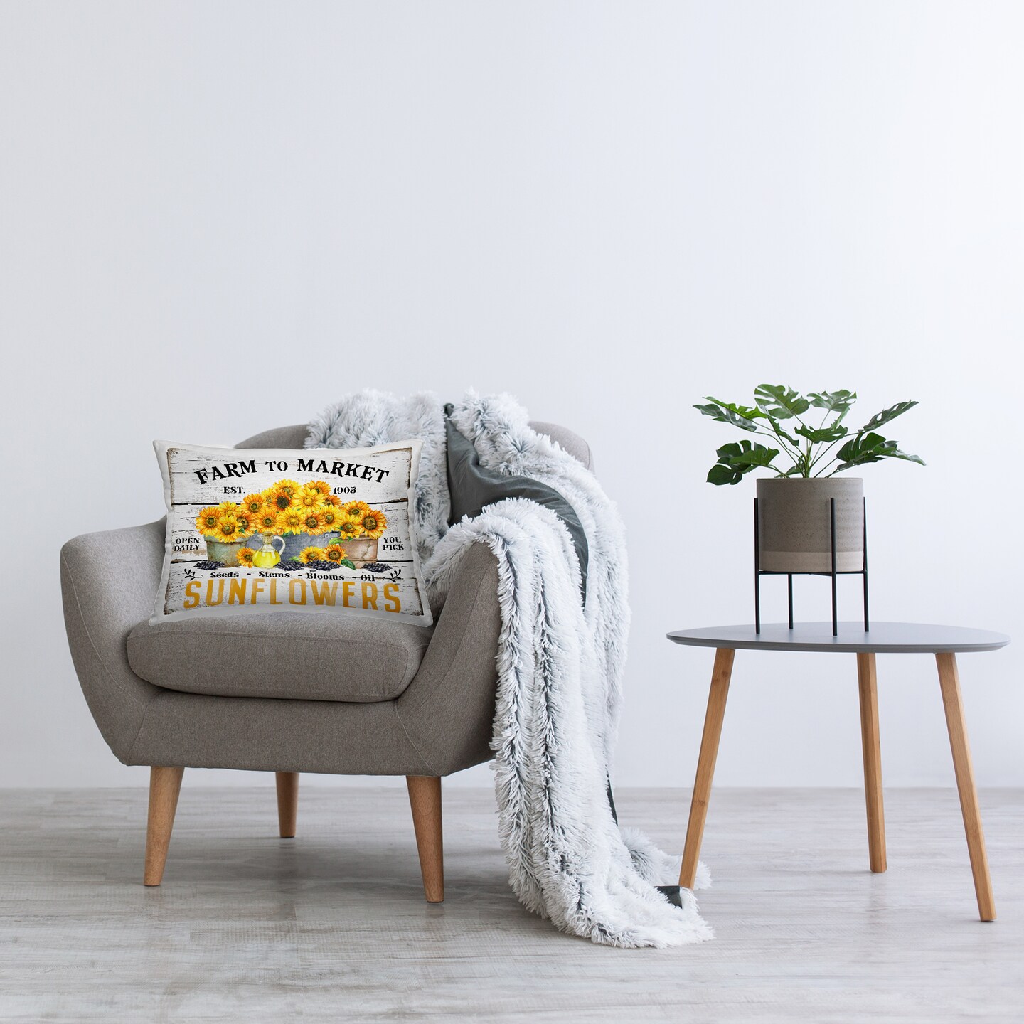 Farm To Market Sunflowers Decorative Printed Throw Pillow Design by Creatif Belle, 14 x 7 x 20