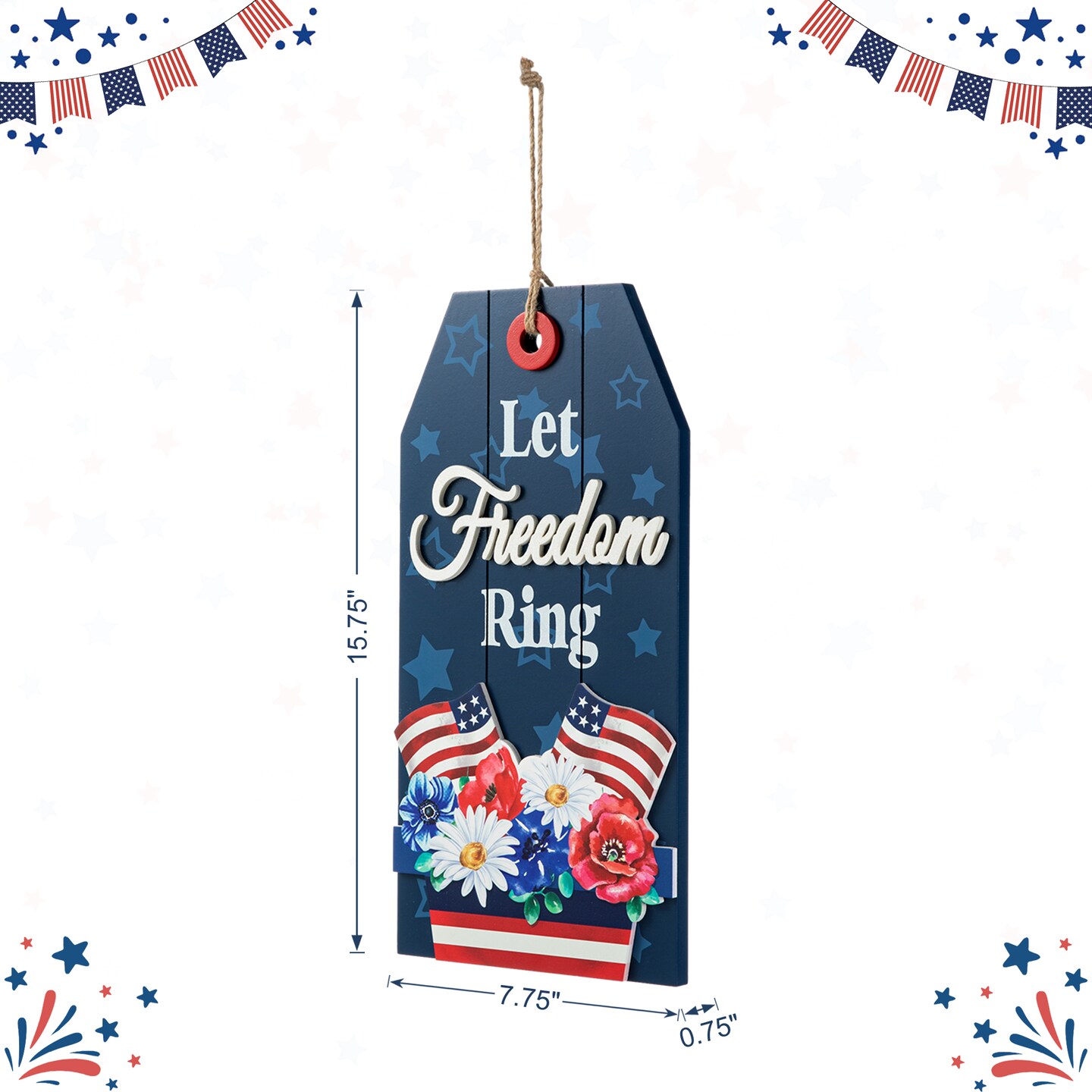 15.75&#x22;H Patriotic/ Americana Wooden Word Sign Door Hanger