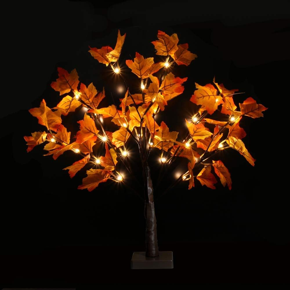 Perfect Holiday 24 LED FALL MAPLE LEAF TREE LIGHTS 2*PK, 20INCH HEIGHT, B/O WARM WHITE LIGHTS WITH MAPLE LEAF