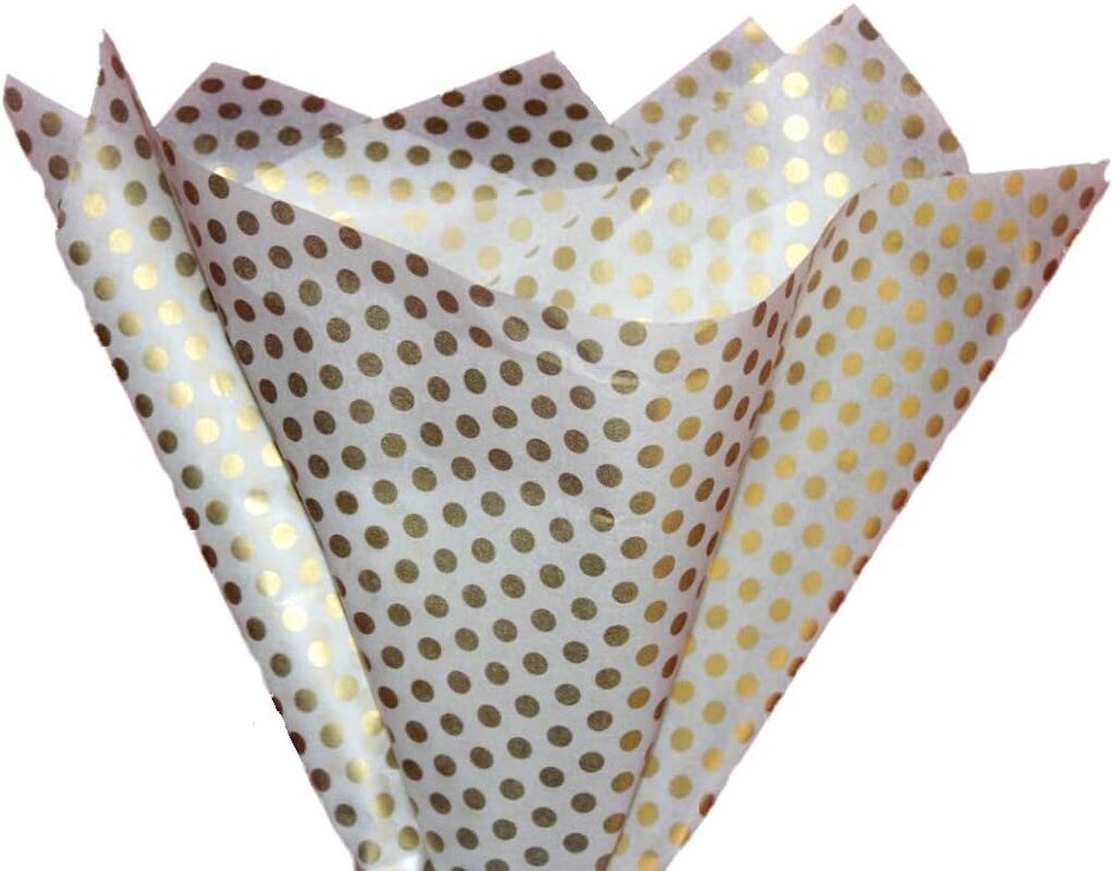 Gift Wrapping Tissue Paper - Gift Wrap for Birthdays, DIY Crafts, &#x26; Christmas - 100 Sheets Bulk Tissue Paper for Gift Bags - Lightweight &#x26; Easy to Shape - Gold Dots (15 X 20 Inches)