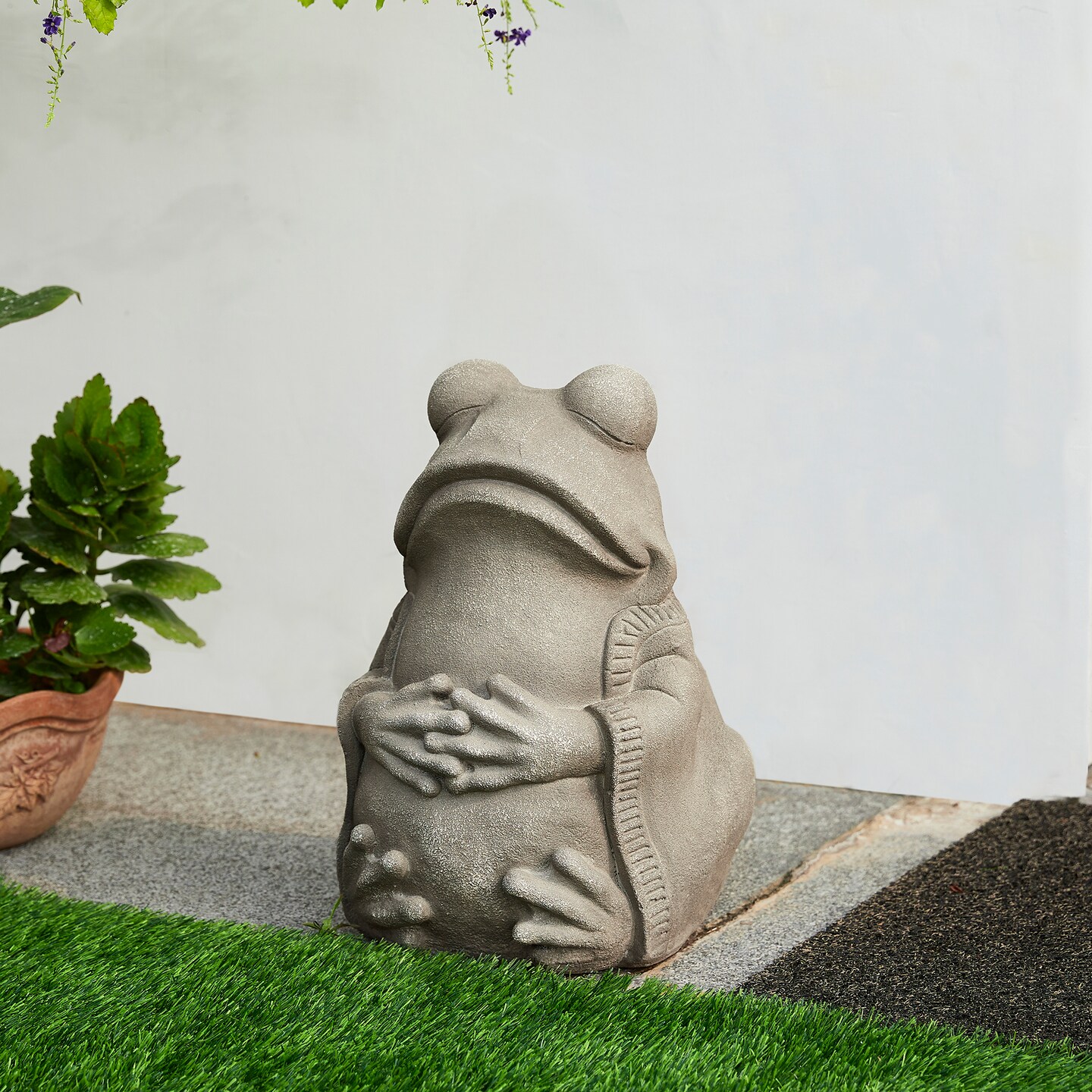 16.75&#x22;H MGO Faux Concrete Zen-Style Frog Garden Statue