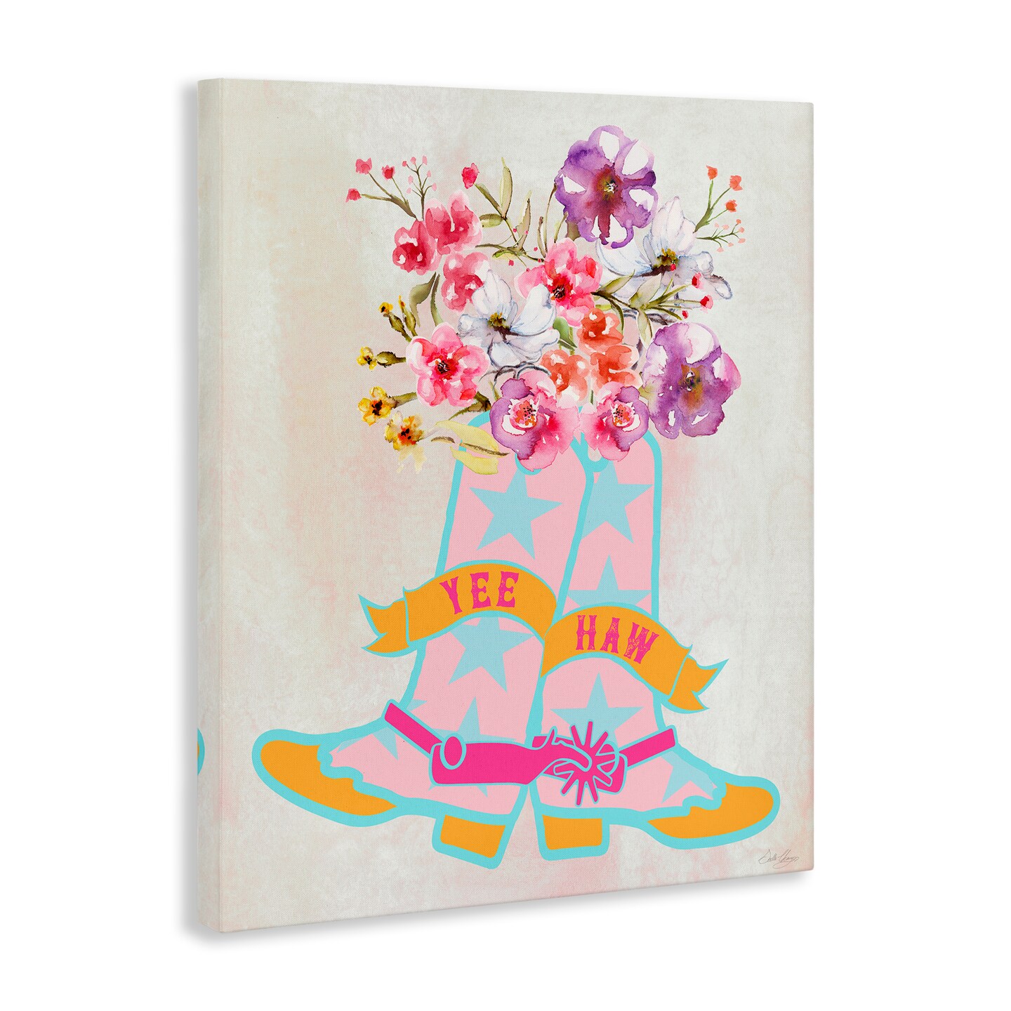 Stupell Industries Yee Haw Floral Cowgirl Canvas Wall Art Design by Stella Chang