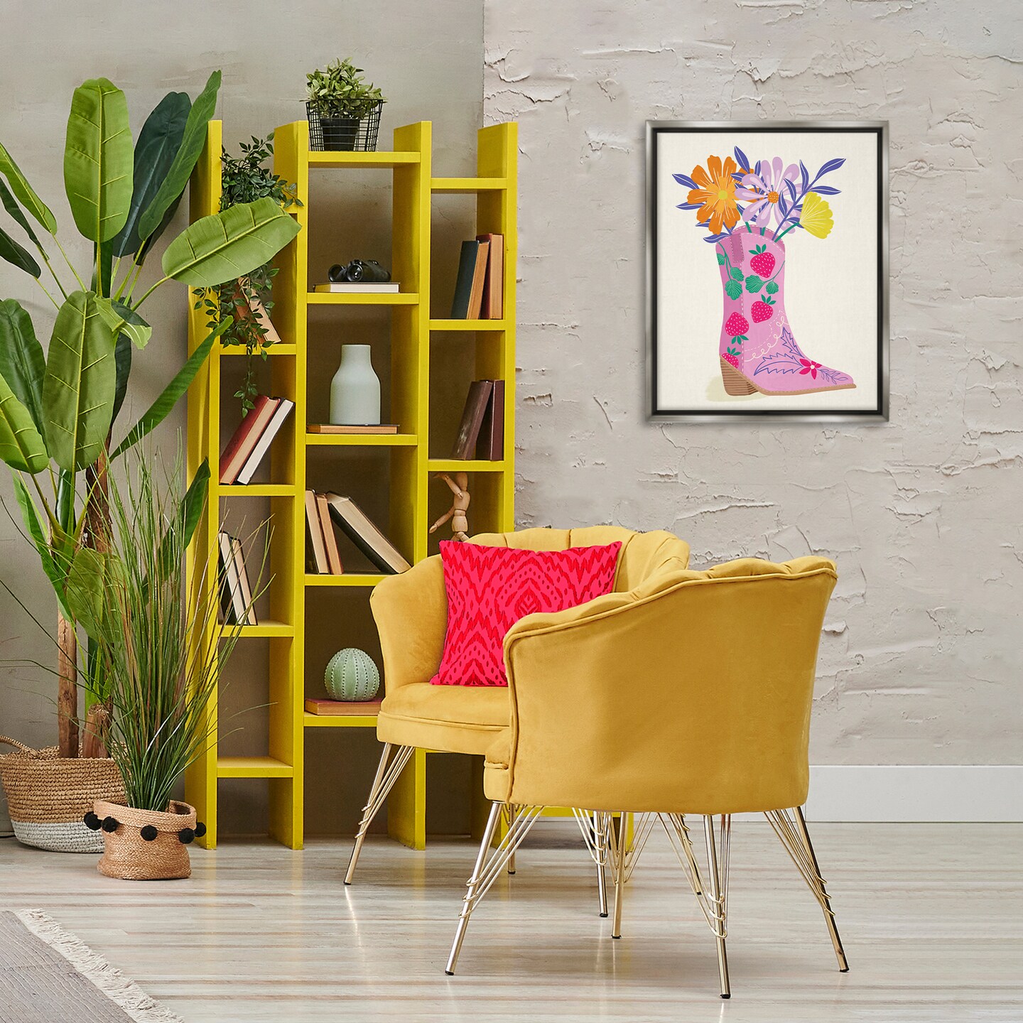Stupell Industries Strawberry Patterned Floral Boots Framed Floater Canvas Wall Art Design by Aralma