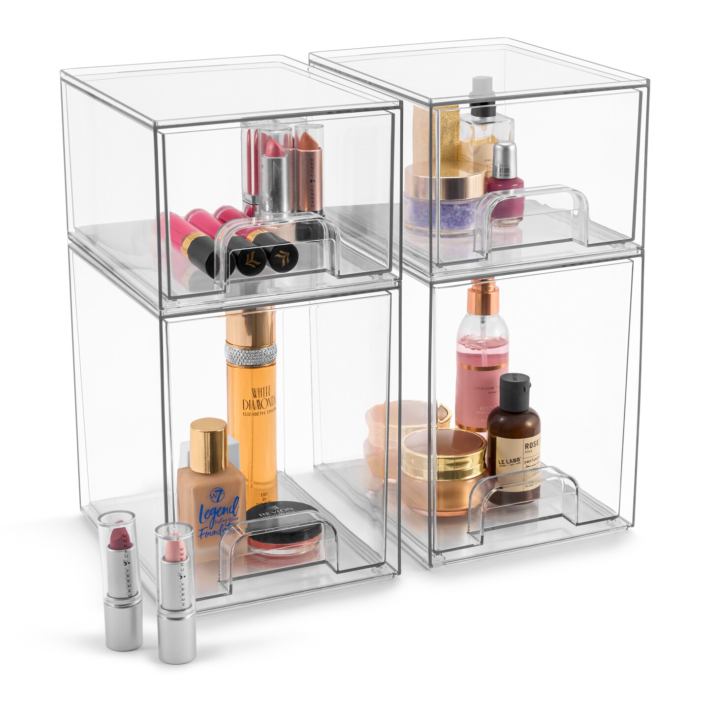 Sorbus Acrylic Storage Containers with Pull-Out Drawers - 4 Pack, 2 Variety Sizes Clear Stackable Storage Bins Set