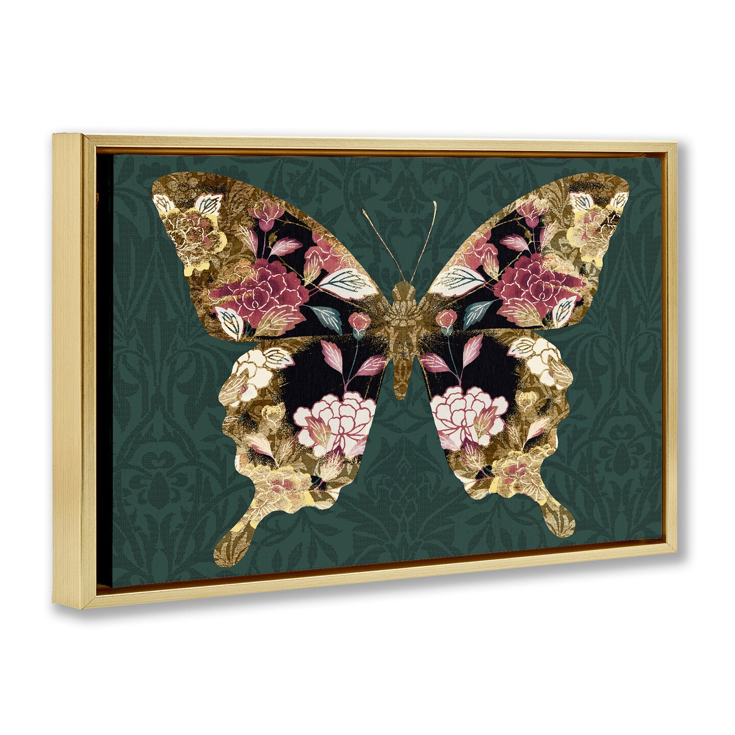 Stupell Industries Rococo Butterfly Pattern Framed Floater Canvas Wall Art Design by Victoria Barnes