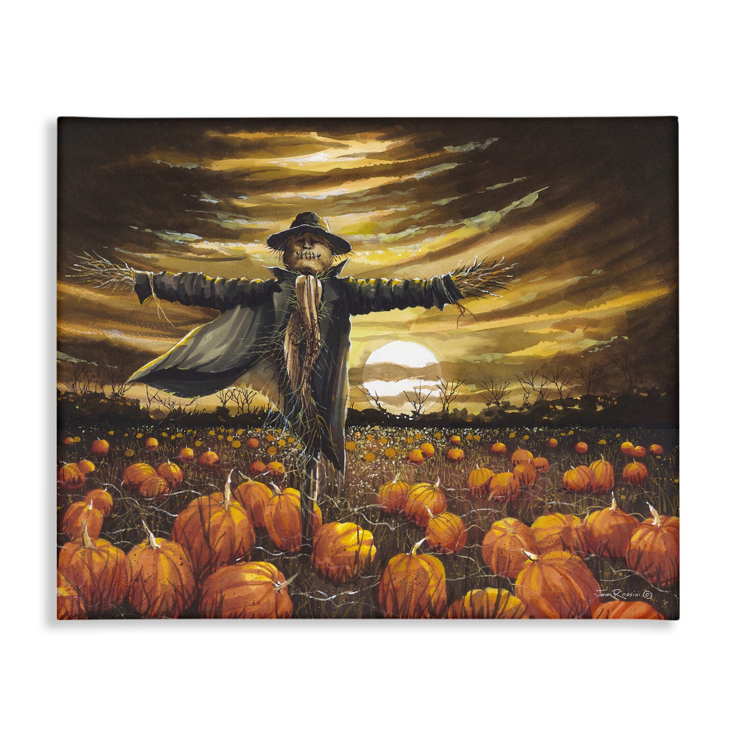 Stupell Industries Scarecrow in Pumpkin Field Canvas Wall Art Design by John Rossini