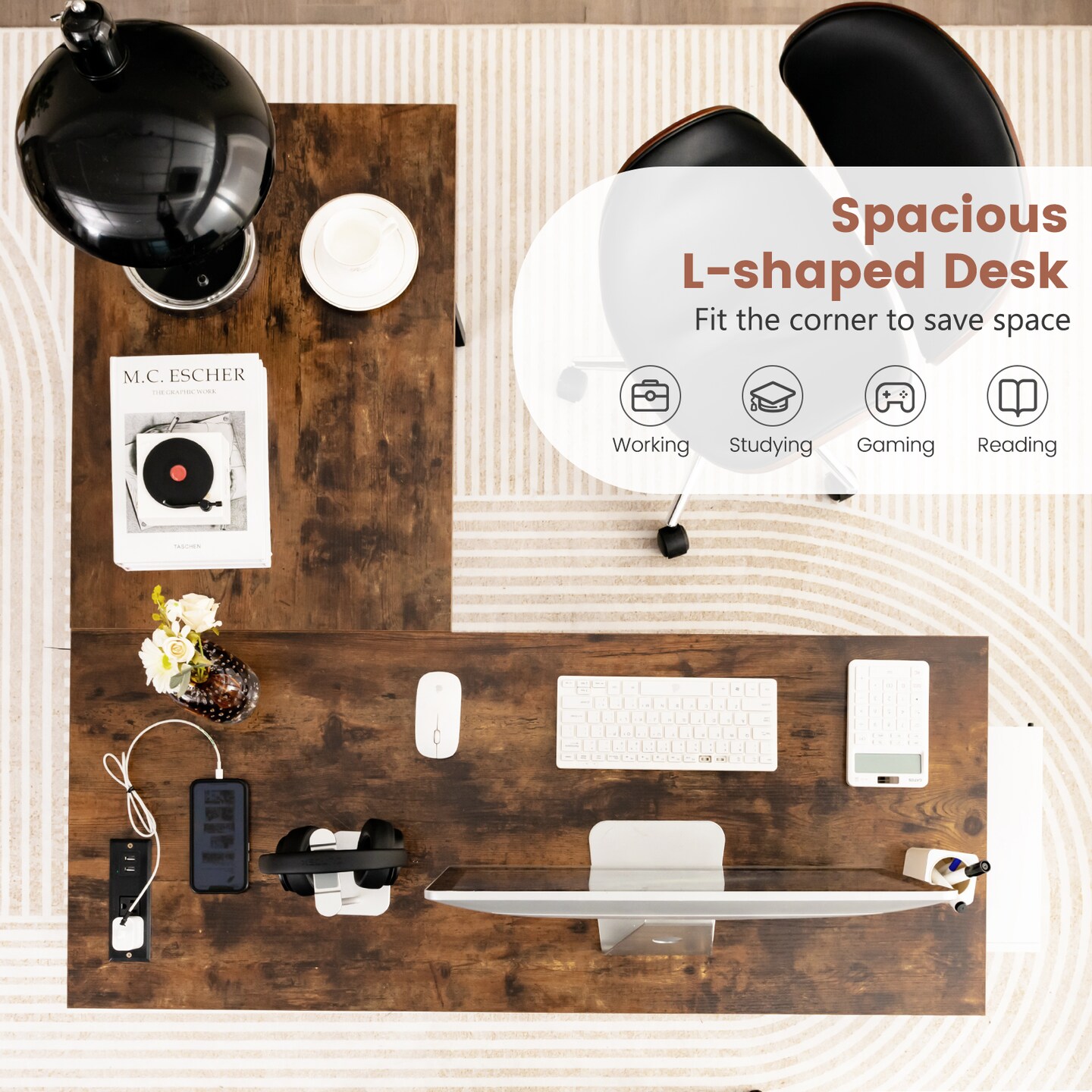 L Shaped Corner Computer Desk with Storage Shelves and Heavy Duty Metal Frame