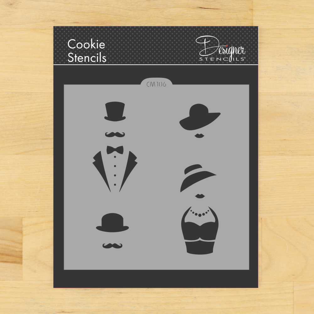 Fashion Couple Cookie &#x26; Craft Stencil | CM106 by Designer Stencils | Cookie Decorating Tools | Baking Stencils for Royal Icing, Airbrush, Dusting Powder | Craft Stencils for Canvas, Paper, Wood | Reusable Food Grade Stencil