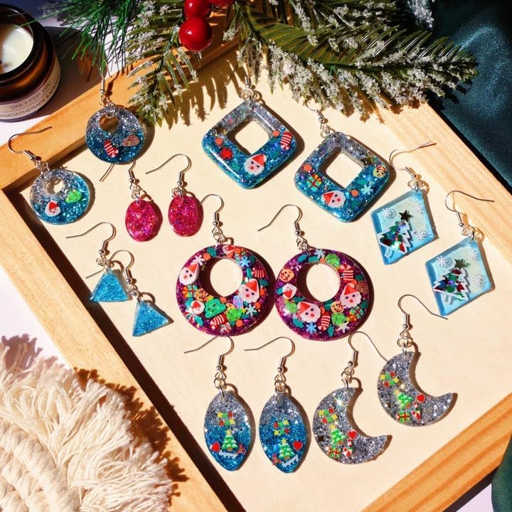 LET&#x27;S RESIN 198PCS Resin Jewelry Molds, with 8 Pairs Earring Resin Molds, Resin Earring Molds Silicone for Jewelry, Earring Hooks, Jump Rings, Head/Eye Pins for Resin Jewelry, Pendant
