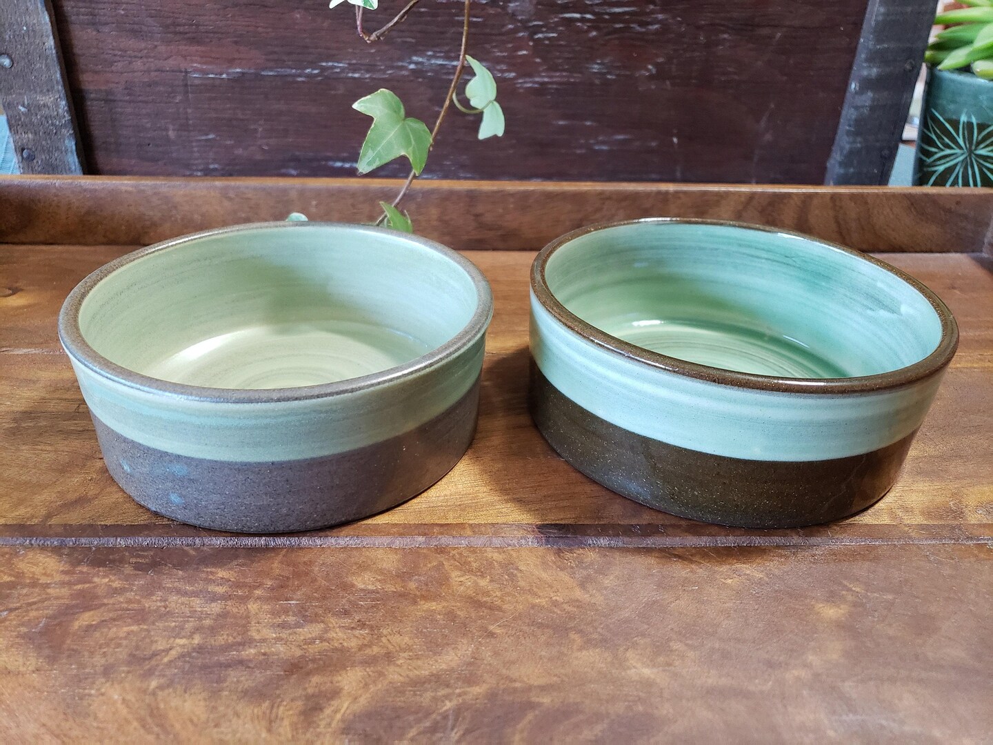 product name is Set of 2 Small Pet bowls, Ceramic Handmade Rustic and Glassy Dog Bowls, Cat bowls, Food and Water Bowls, Small Size Pet bowls. Made to order