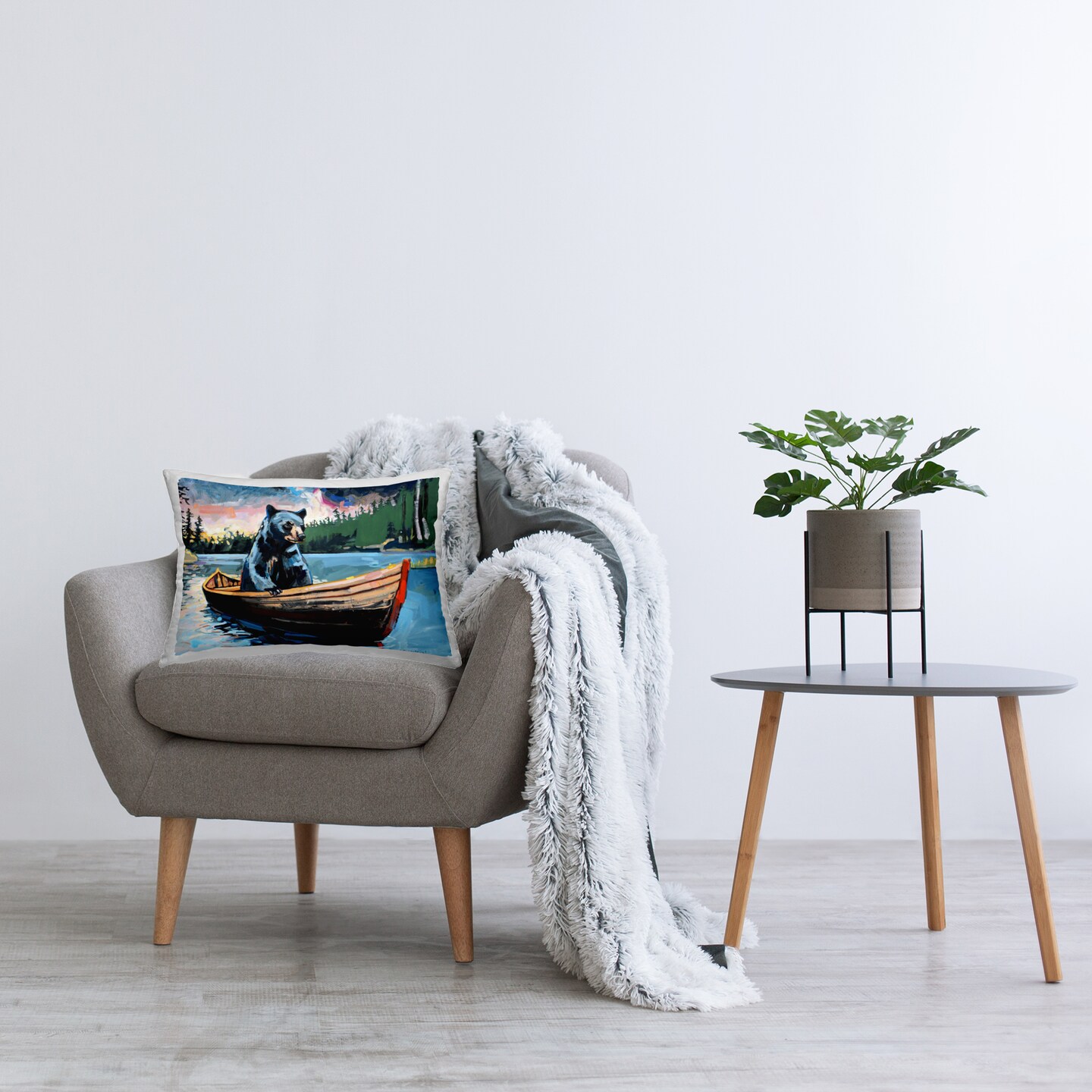 Boating Black Bear Decorative Printed Throw Pillow Design by Adam Swanson, 14 x 7 x 20