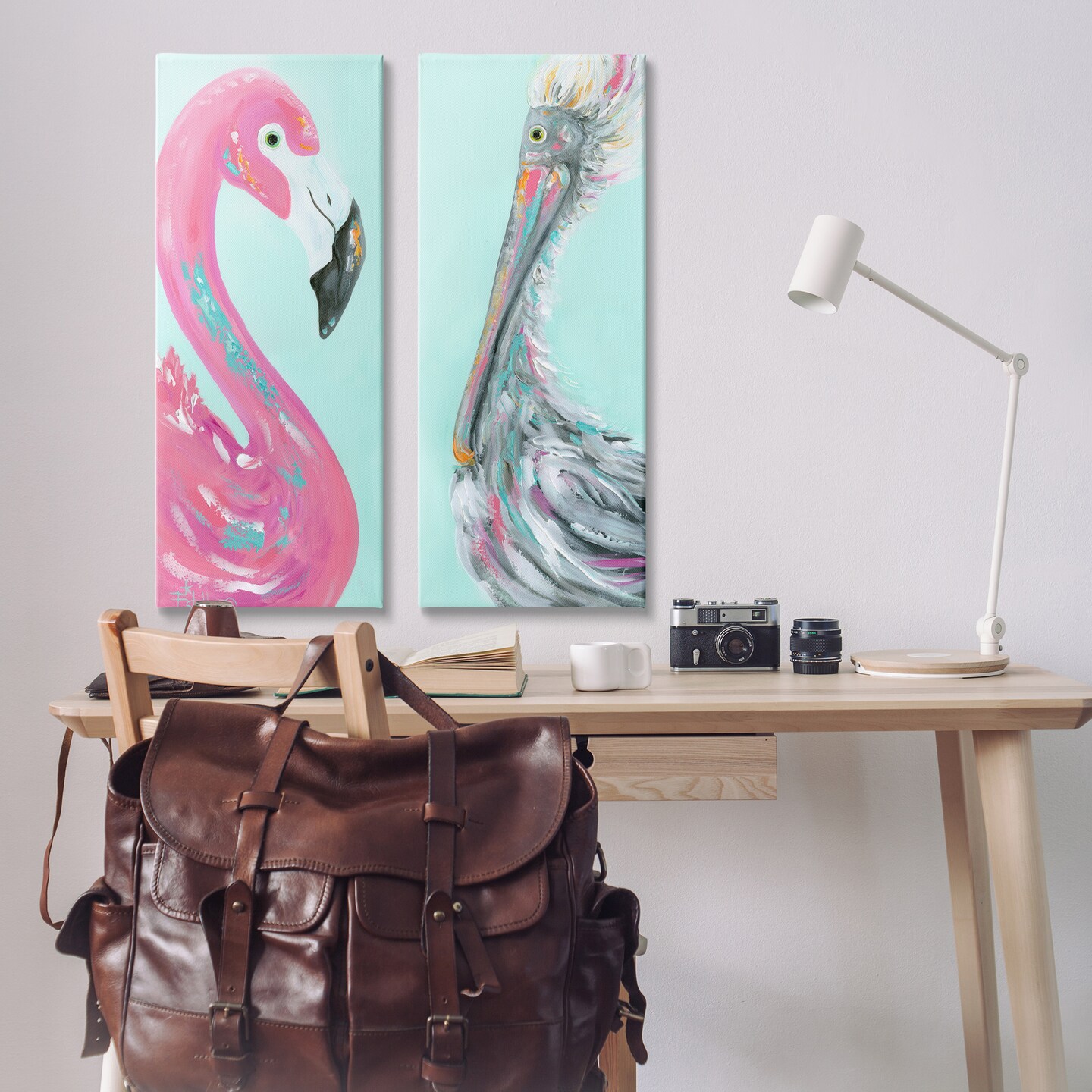 Stupell Industries Odd Flamingo Pelican Profile 2 pc Canvas Wall Art Set Design by Estelle Grengs