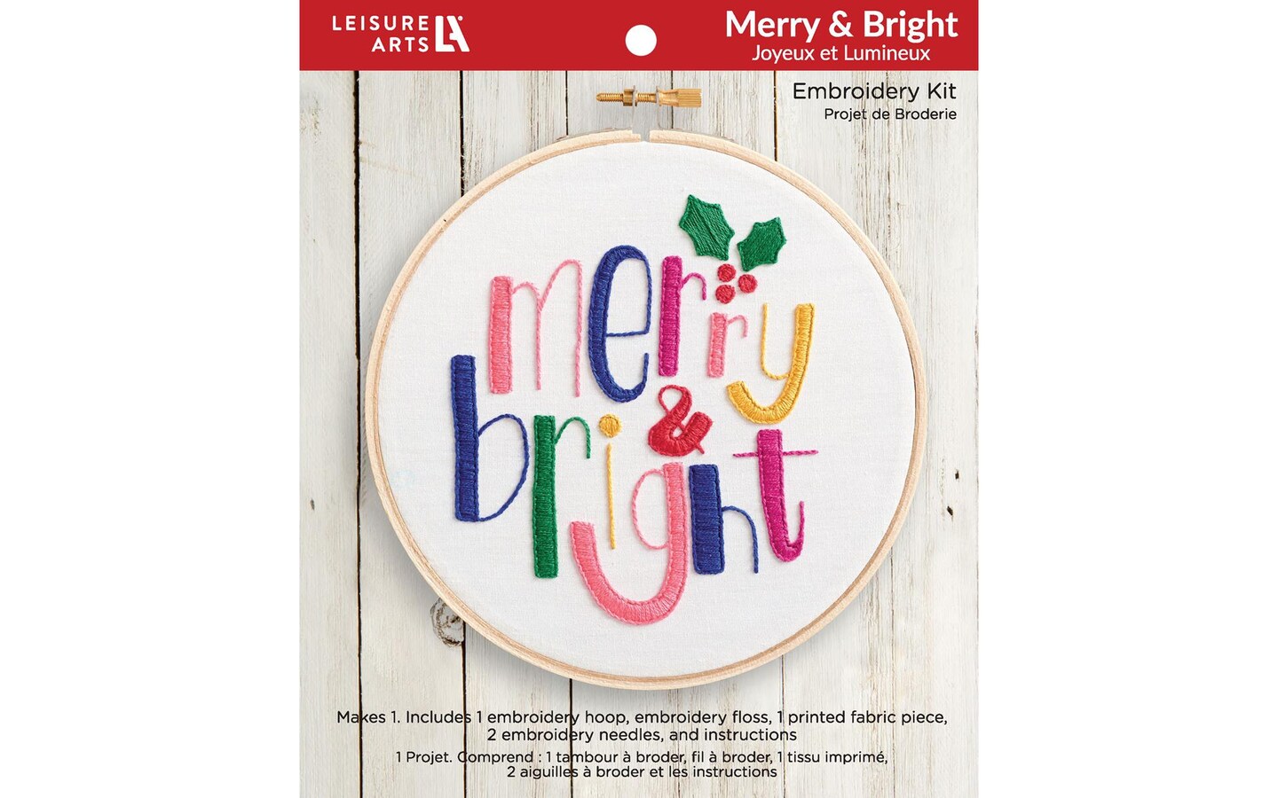 Leisure Arts Embroidery Kit 6" Merry & Bright - Embroidery Kit for Beginners and Adults, Cross Stitch Kits with Patterns, DIY Starter Set for Seasonal Craft Projects