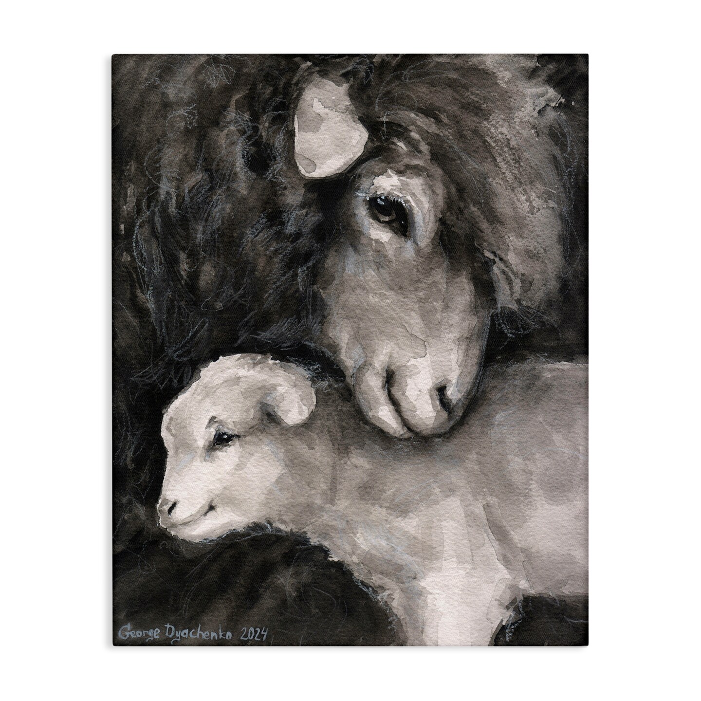 Stupell Industries Cuddling Sheep & Lamb Canvas Wall Art Design by