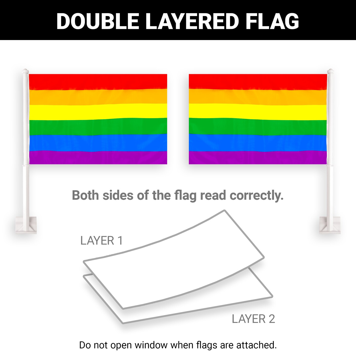 G128 2 Pack: LGBT Rainbow Pride Car Flag | 11x17 In | Double LiteWeave Pro Series Double Sided Printed 150D Polyester | Flagpole Included | Perfect for Festival Celebrations, Parades