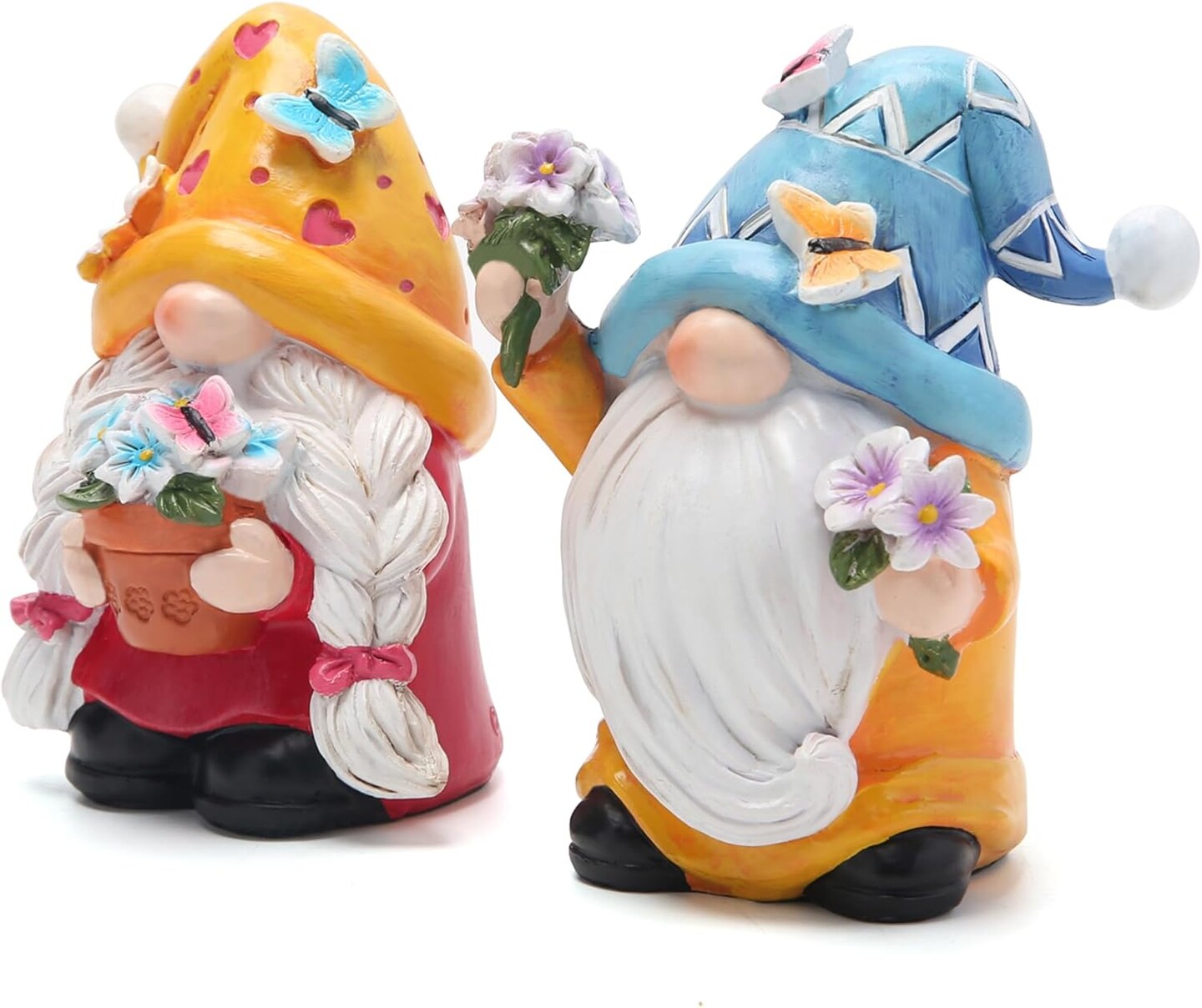 2PCS Gnomes Decorations Flower Ornaments Decor Gifts Summer Figurines Couple Gnomes for Outdoor Garden Decor Birthday Gifts for Mom, Grandma, Women