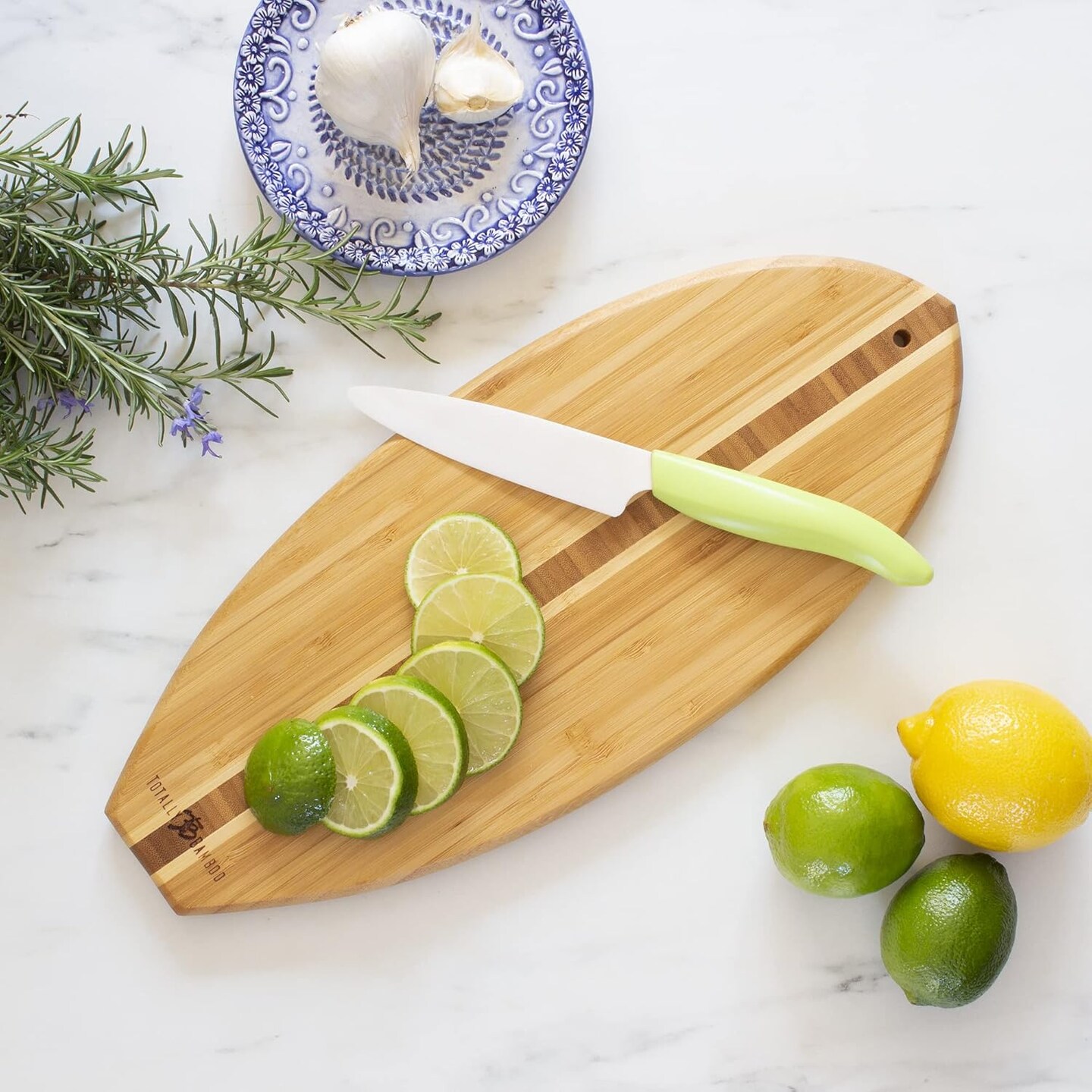 Lil&#x27; Surfer Surfboard Shaped Bamboo Serving and Cutting Board, 14-1/2&#x22; x 6