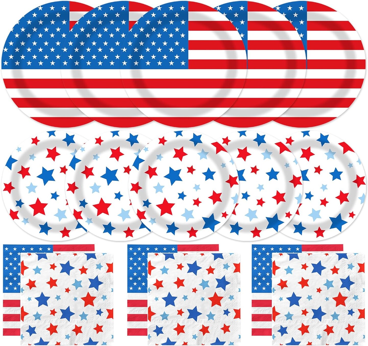 200 PCS 4th of July American Flag Plates and Napkins Sets, Disposable Patriotic Independence Day Decorations Table Decor Party Supplies, Cocktail Napkins Dinner Paper Plates for Memorial Day