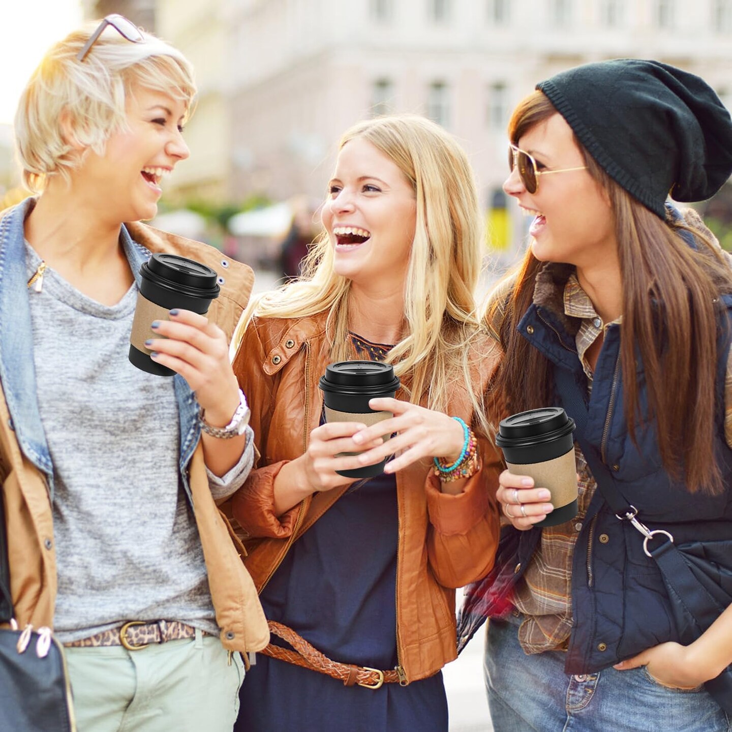 100 Pack 12 oz Disposable Coffee Cups with Lids and Sleeves, To Go Leak-Proof Black Paper Cups for Picnics, Parties, Travel, Offices and Coffee Bar Supplies