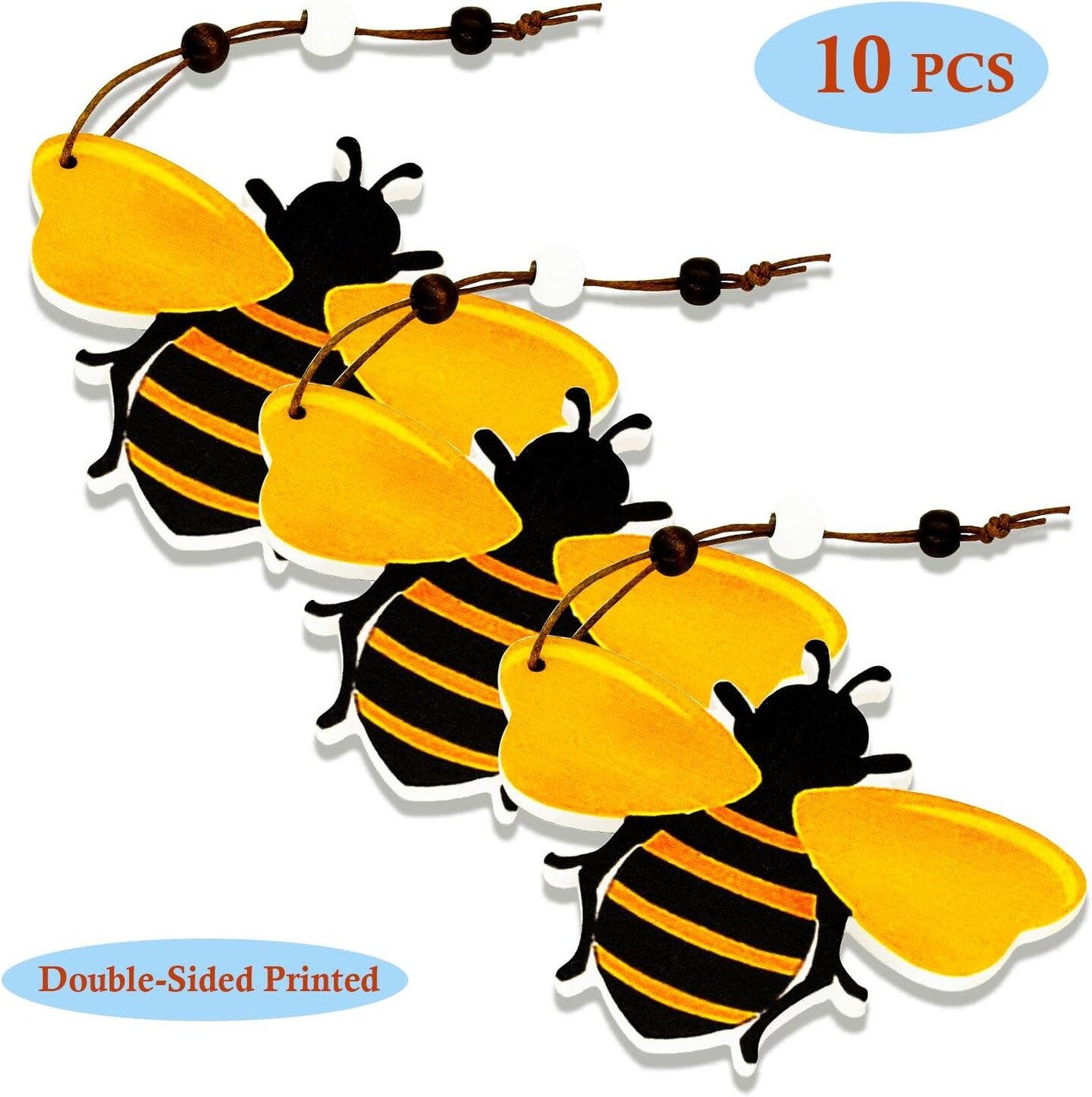 10 PCS Bee Ornaments Wooden Bumble Bees Cutouts Decorations for Tree Tree Tray Wreath Christmas Festival Bee Sign Art Crafts Home Hanging Decor, Bulk