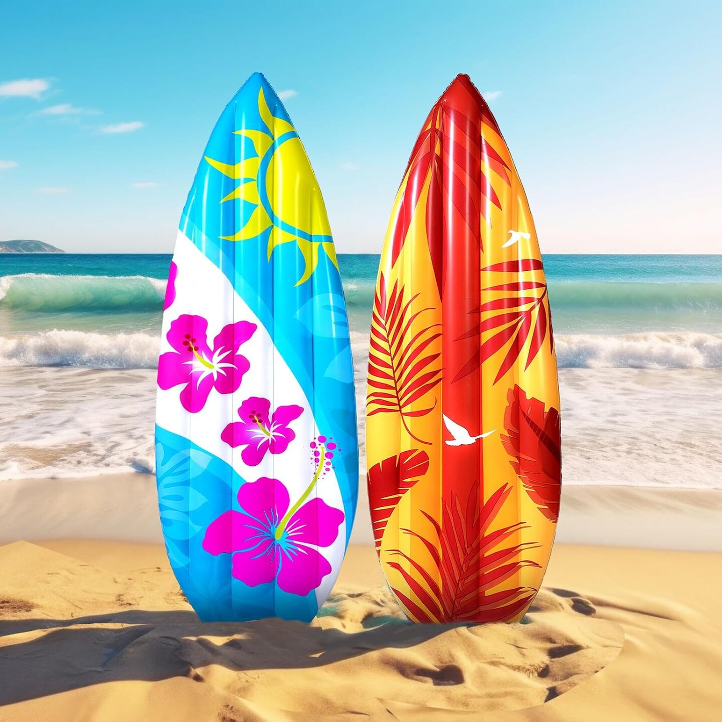 2 Pcs 60" Luau Inflatable Surfboard Hawaiian Theme Beach Pool Float Summer Tropical Blow up Pool Board Blue and Orange Surfboard for Adults Kids Beach Hawaiian Party Decor, 2 Styles