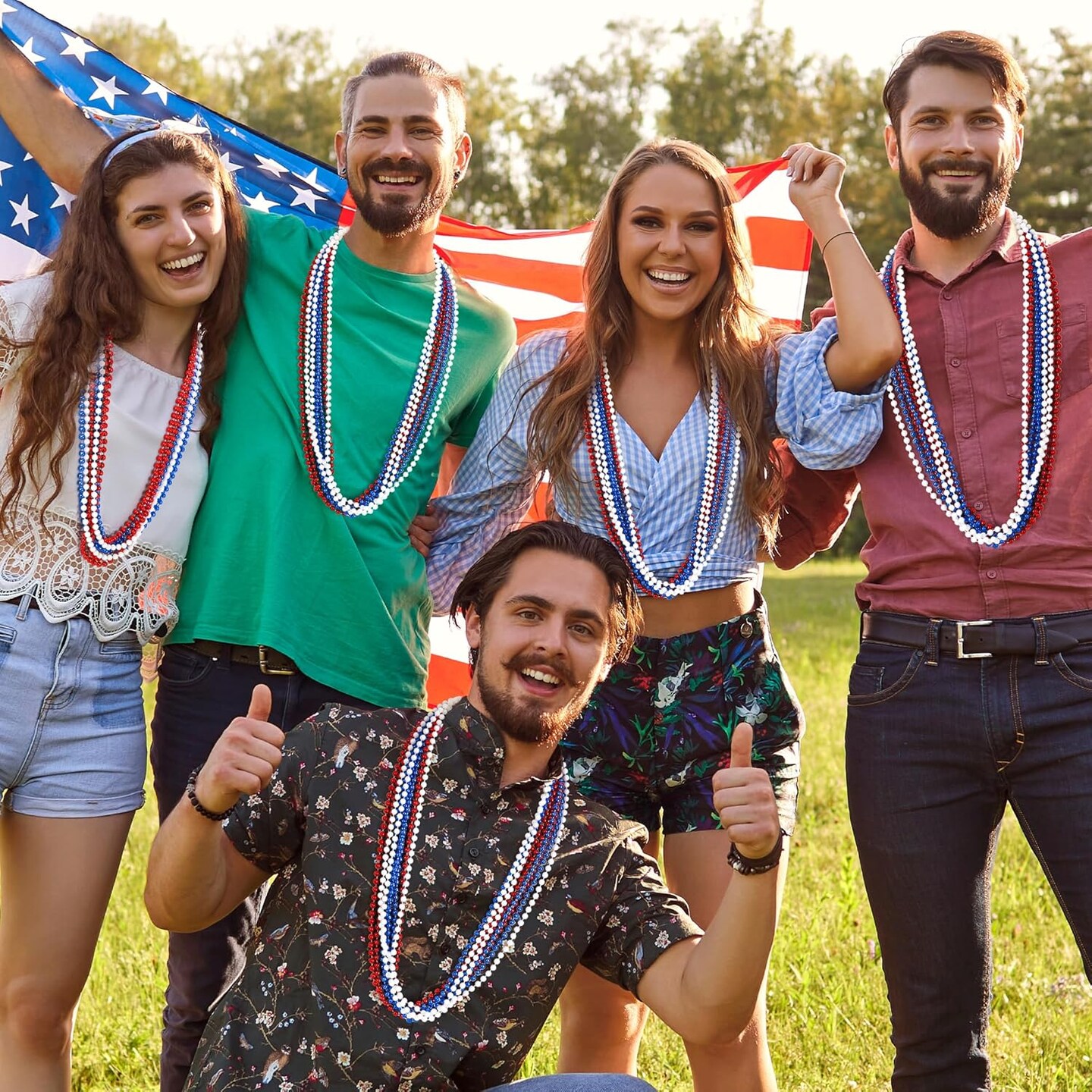 24 PCS Fourth of July Beaded Necklaces, 33" Red White Beads Necklaces Bulk, Independence Day Beads, Patriotic Parade Throw Accessories Set for 4th of July Party Decorations Favors Supplies